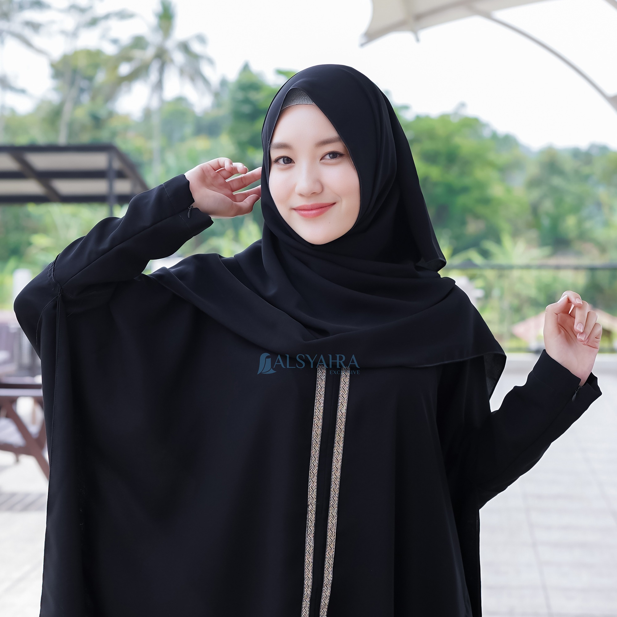 Alsyahra Exclusive - Abaya Syari Batwing Farasha Kiswah Zipper Soft Jetblack