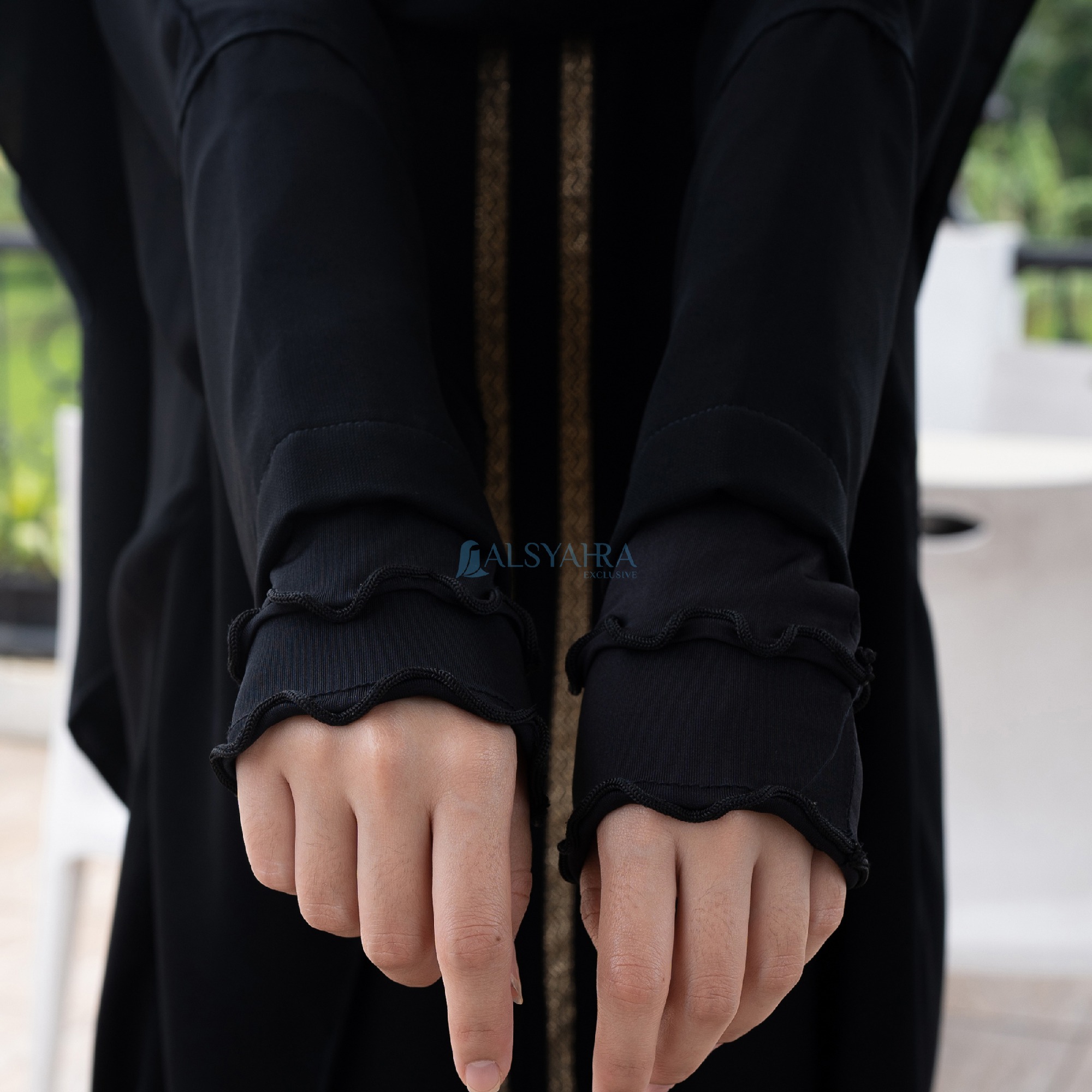 Alsyahra Exclusive - Abaya Syari Batwing Farasha Kiswah Zipper Soft Jetblack