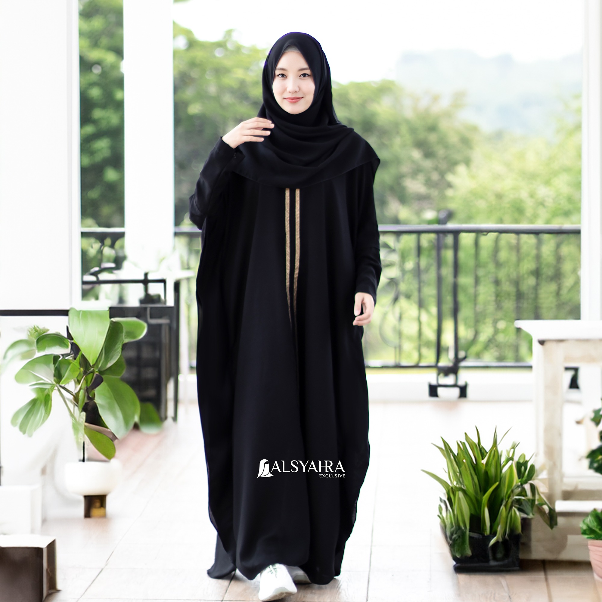 Alsyahra Exclusive - Abaya Syari Batwing Farasha Kiswah Zipper Soft Jetblack