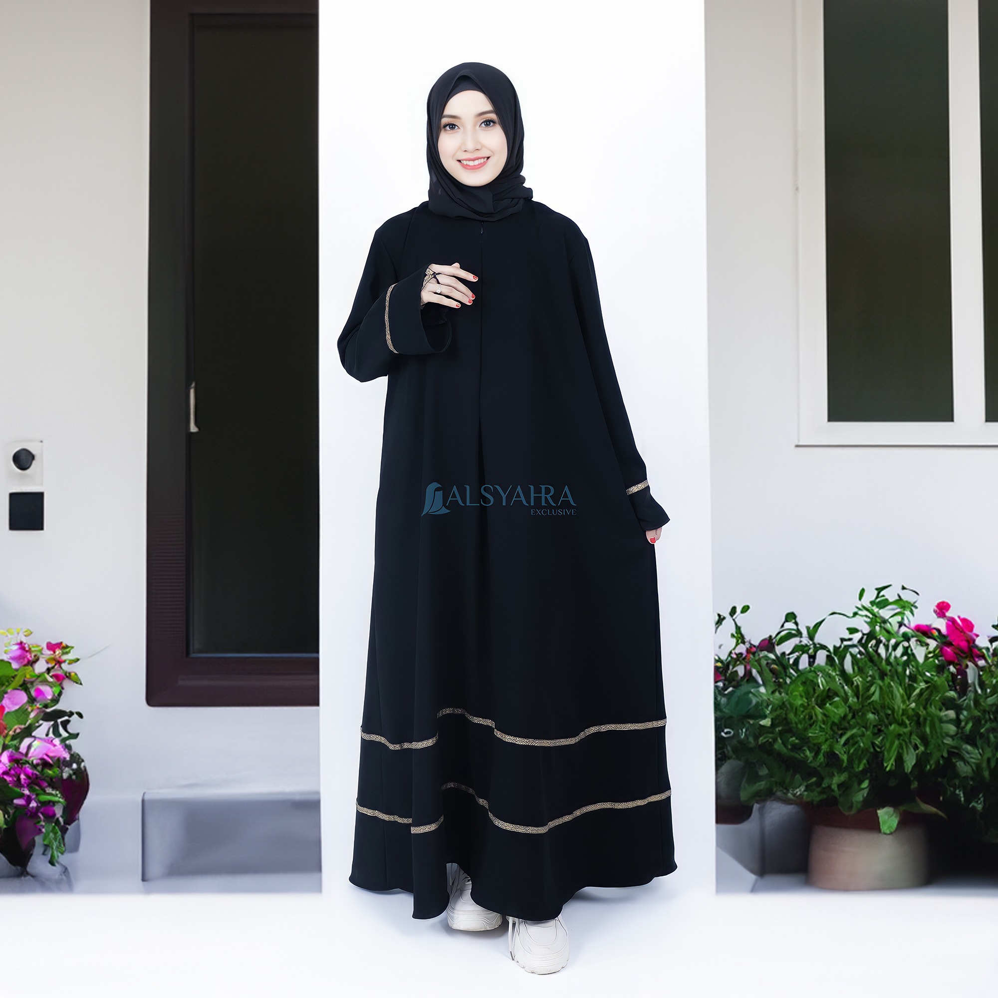 Alsyahra Exclusive - Abaya Gamis Syari Mecca Kiswah Soft Jetblack