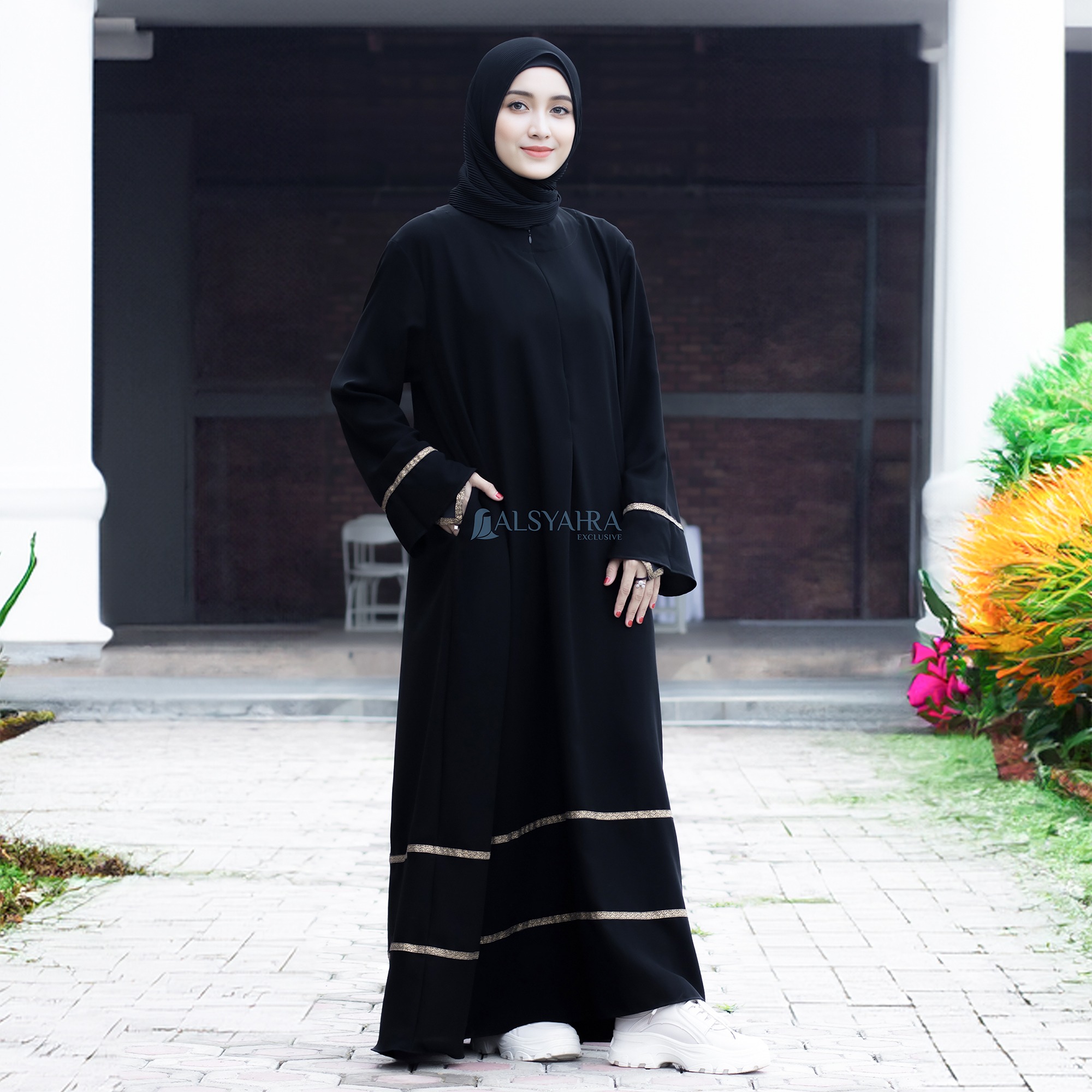 Alsyahra Exclusive - Abaya Gamis Syari Mecca Kiswah Soft Jetblack