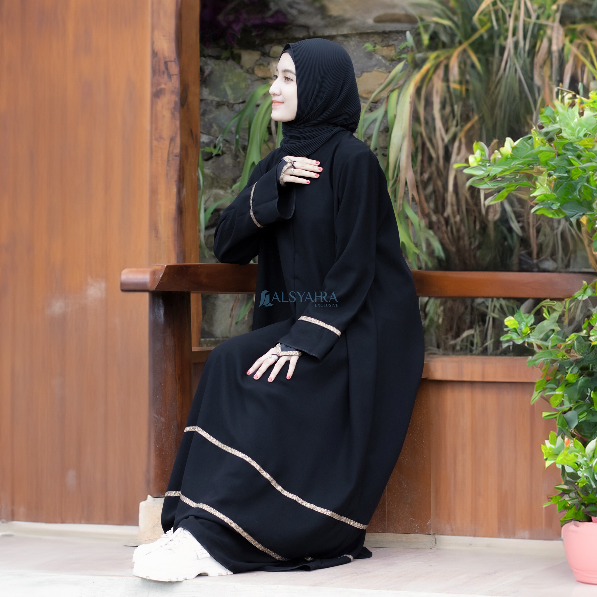Alsyahra Exclusive - Abaya Gamis Syari Mecca Kiswah Soft Jetblack