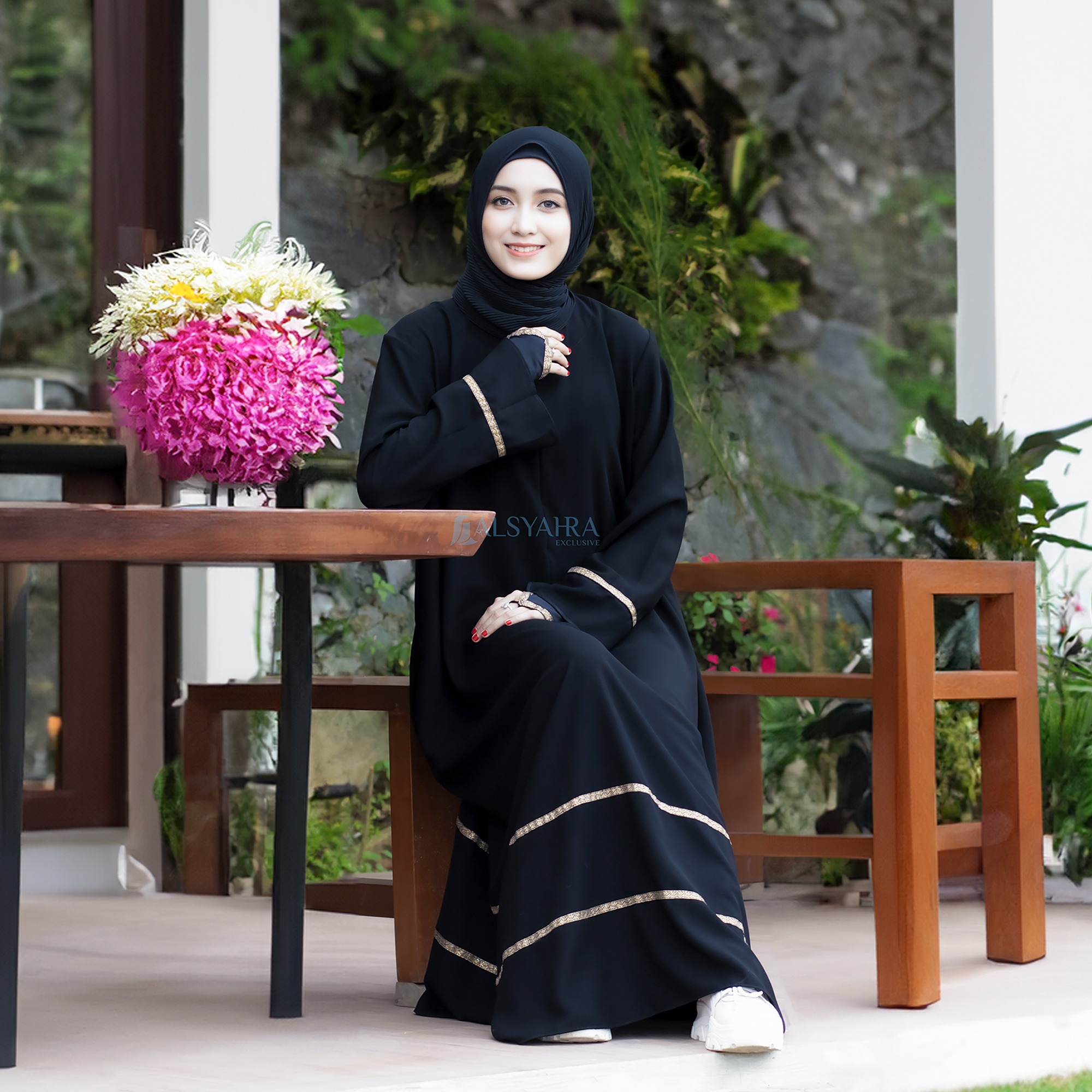 Alsyahra Exclusive - Abaya Gamis Syari Mecca Kiswah Soft Jetblack