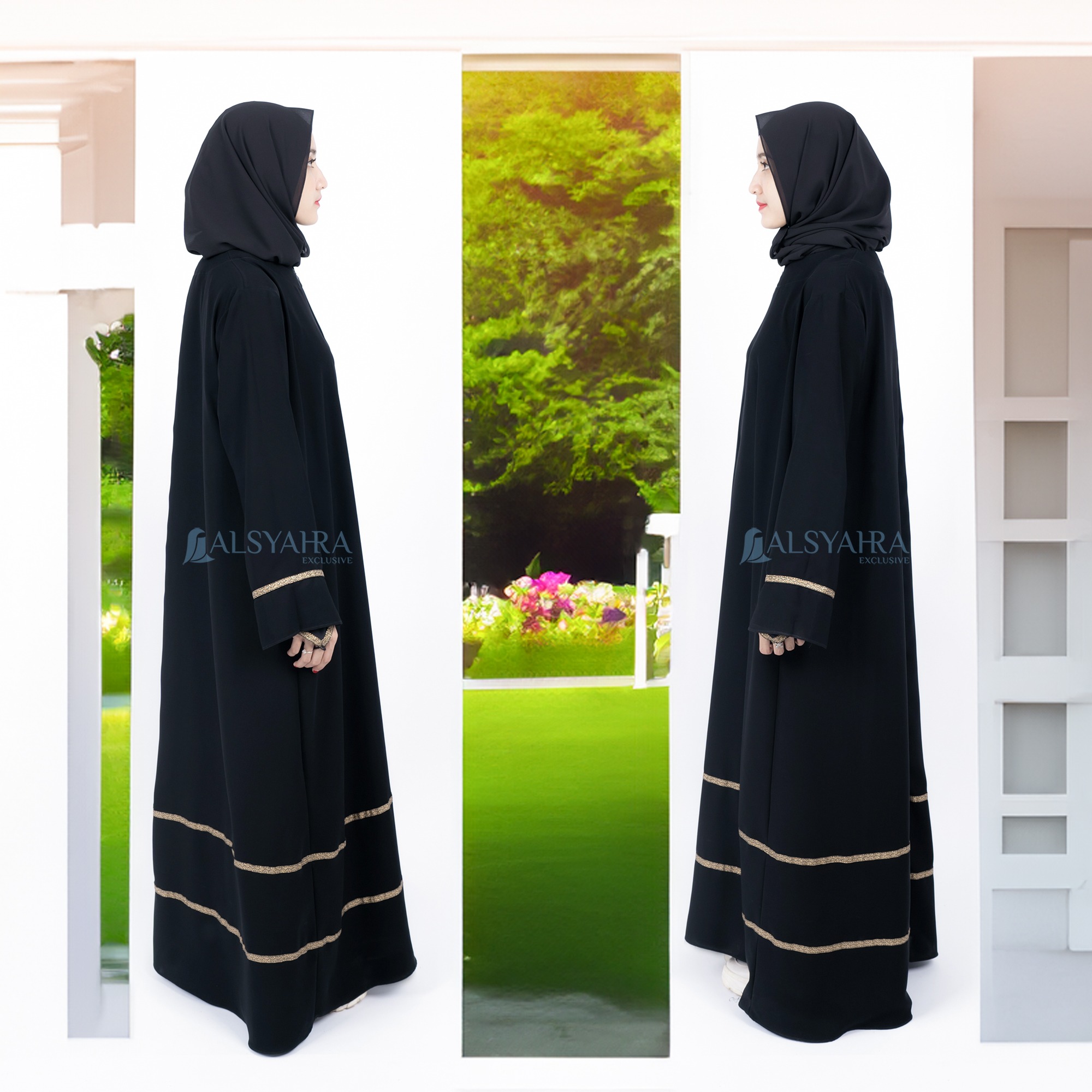 Alsyahra Exclusive - Abaya Gamis Syari Mecca Kiswah Soft Jetblack