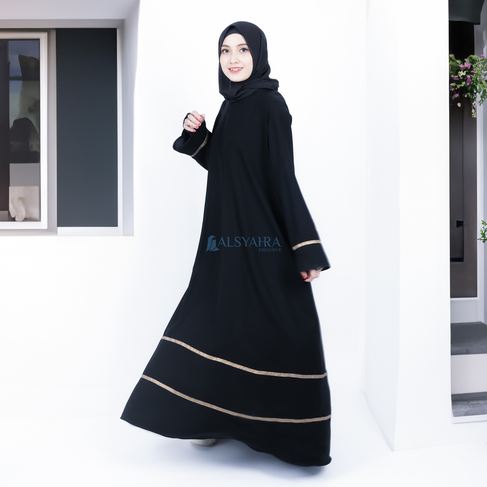 Alsyahra Exclusive - Abaya Gamis Syari Mecca Kiswah Soft Jetblack