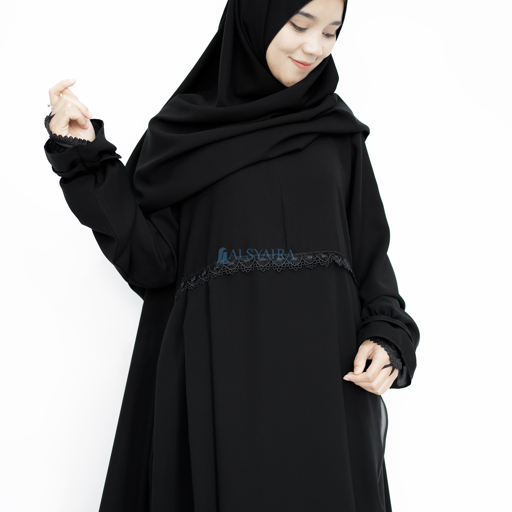 Alsyahra Exclusive - Abaya Gamis Syari Syarifa 2 Material Soft Jetblack