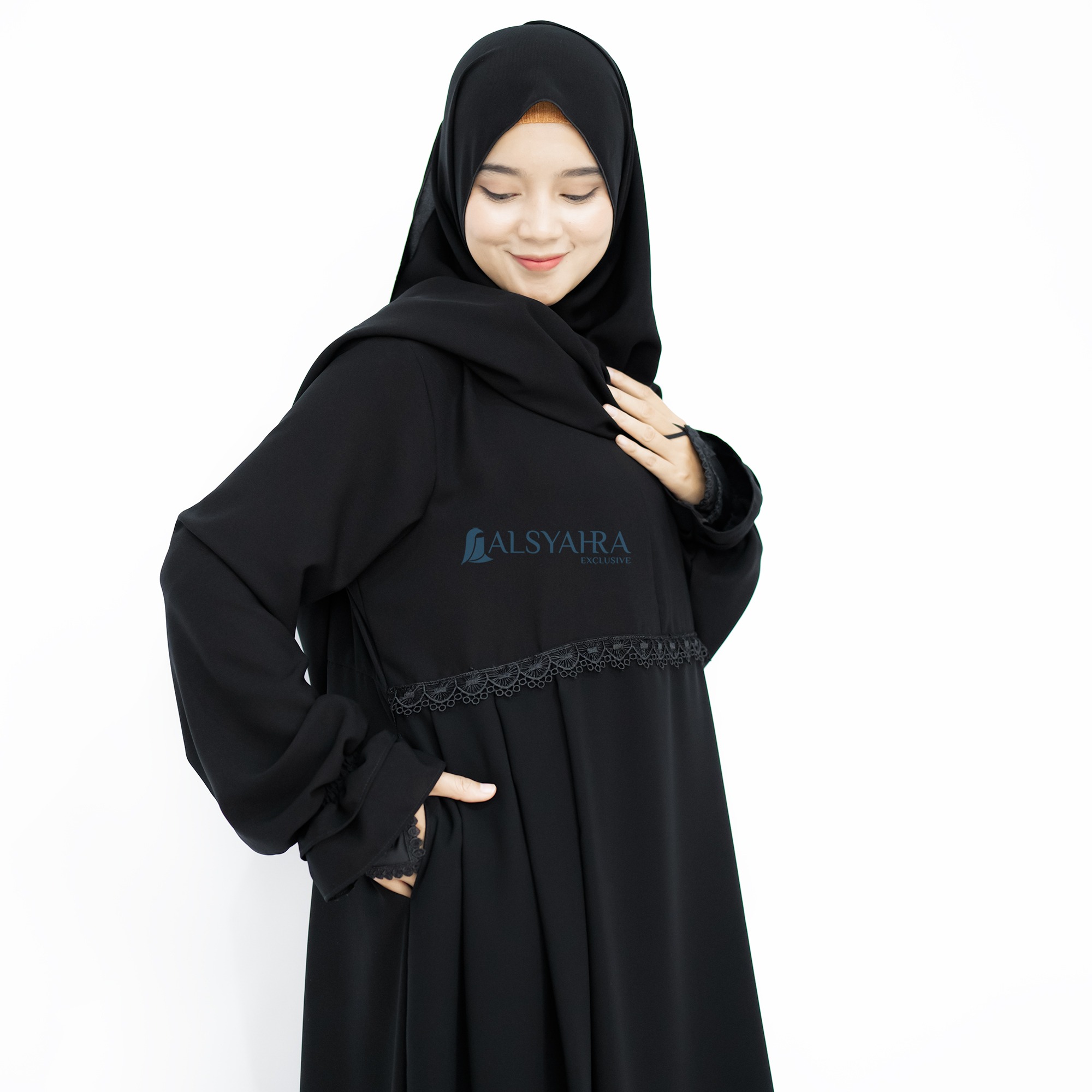 Alsyahra Exclusive - Abaya Gamis Syari Syarifa 2 Material Soft Jetblack