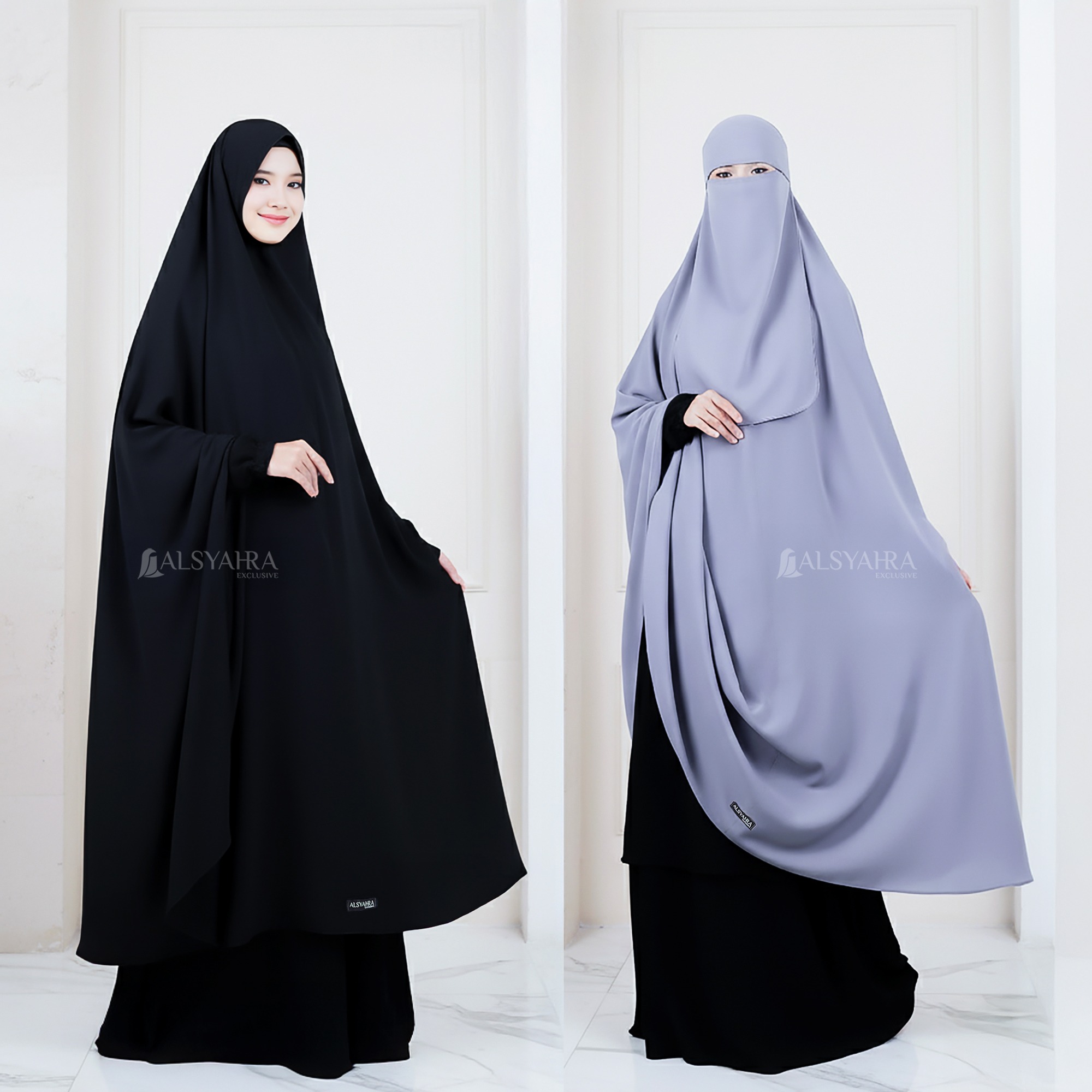 Alsyahra Exclusive - Set Long Khimar Like Mukena Haramain Non Pad Niqab Bandana WF Premium