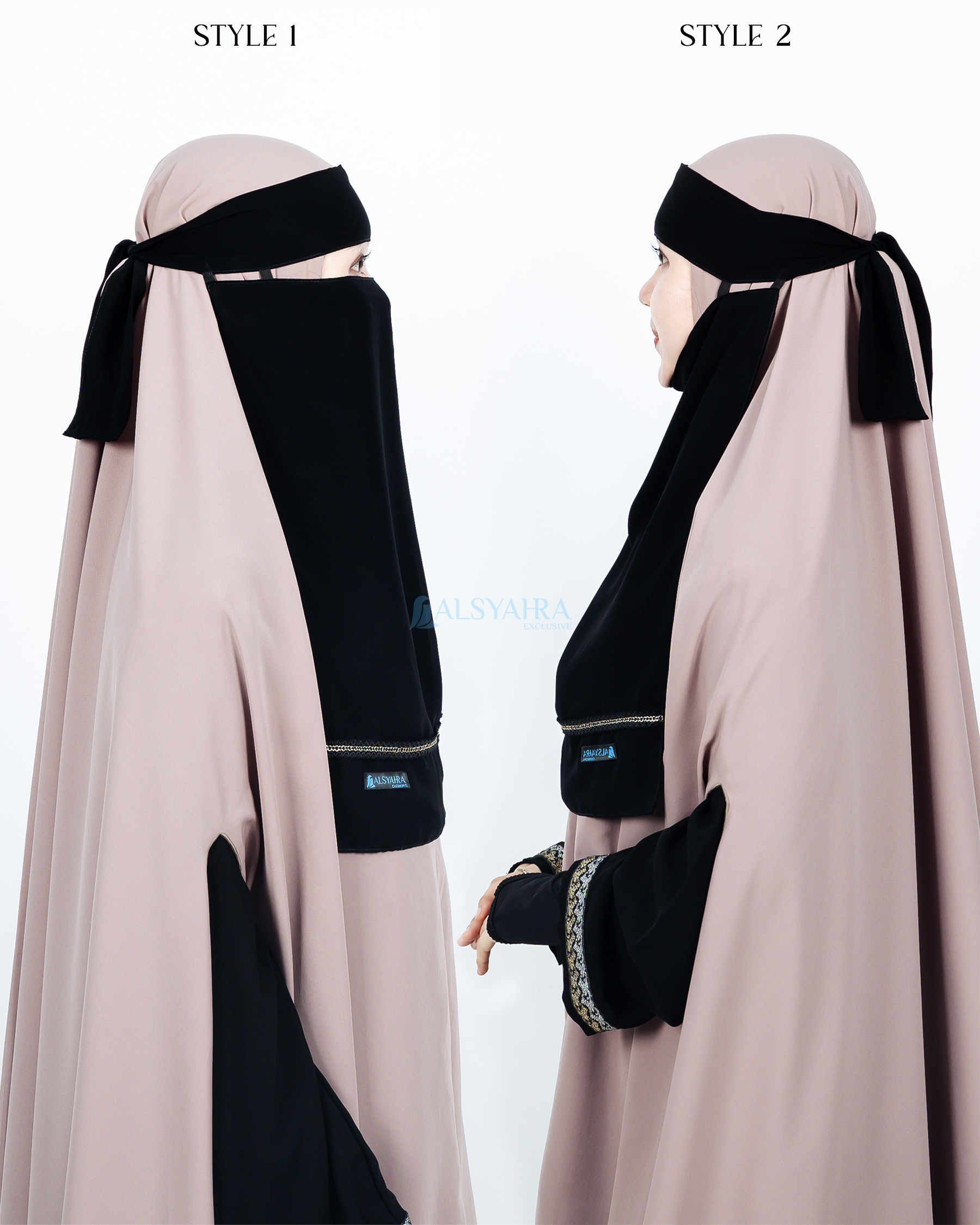 Alsyahra Exclusive - Niqab Bandana Pulldown Silsila Sifon Silk Jetblack Arab