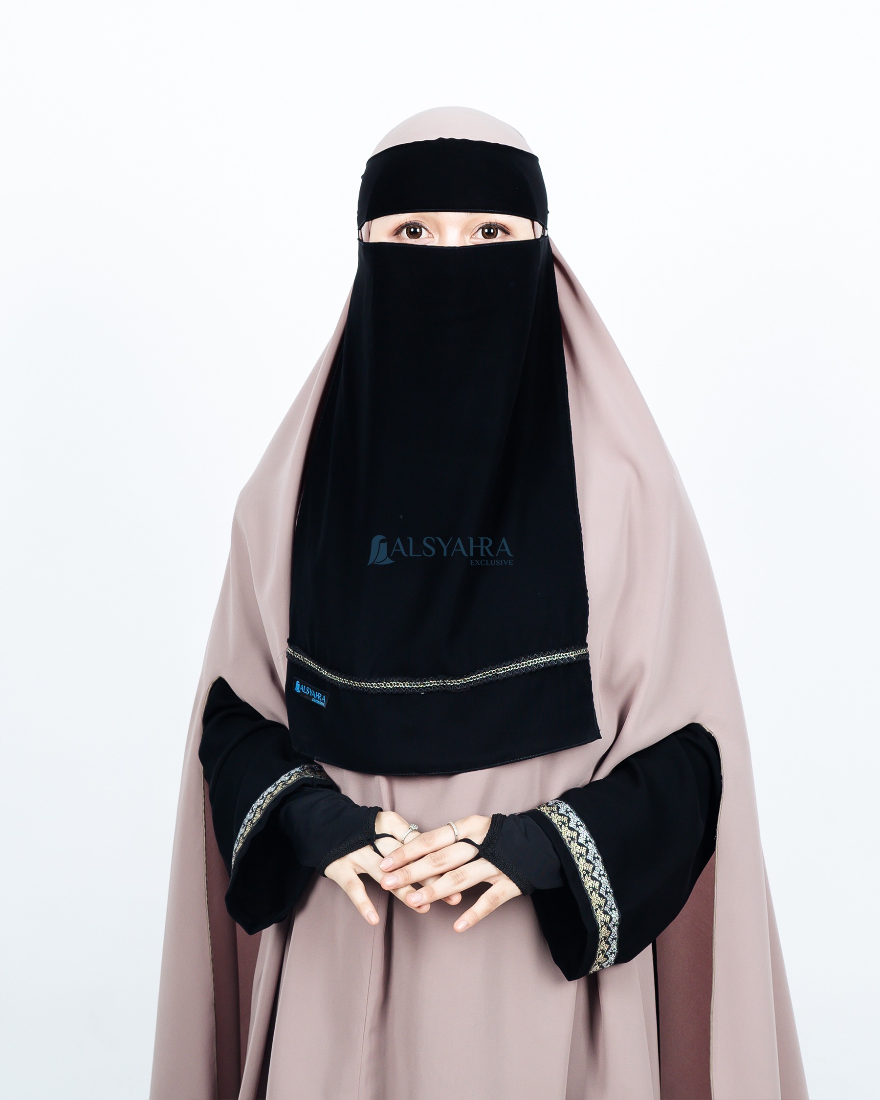 Alsyahra Exclusive - Niqab Bandana Pulldown Silsila Sifon Silk Jetblack Arab