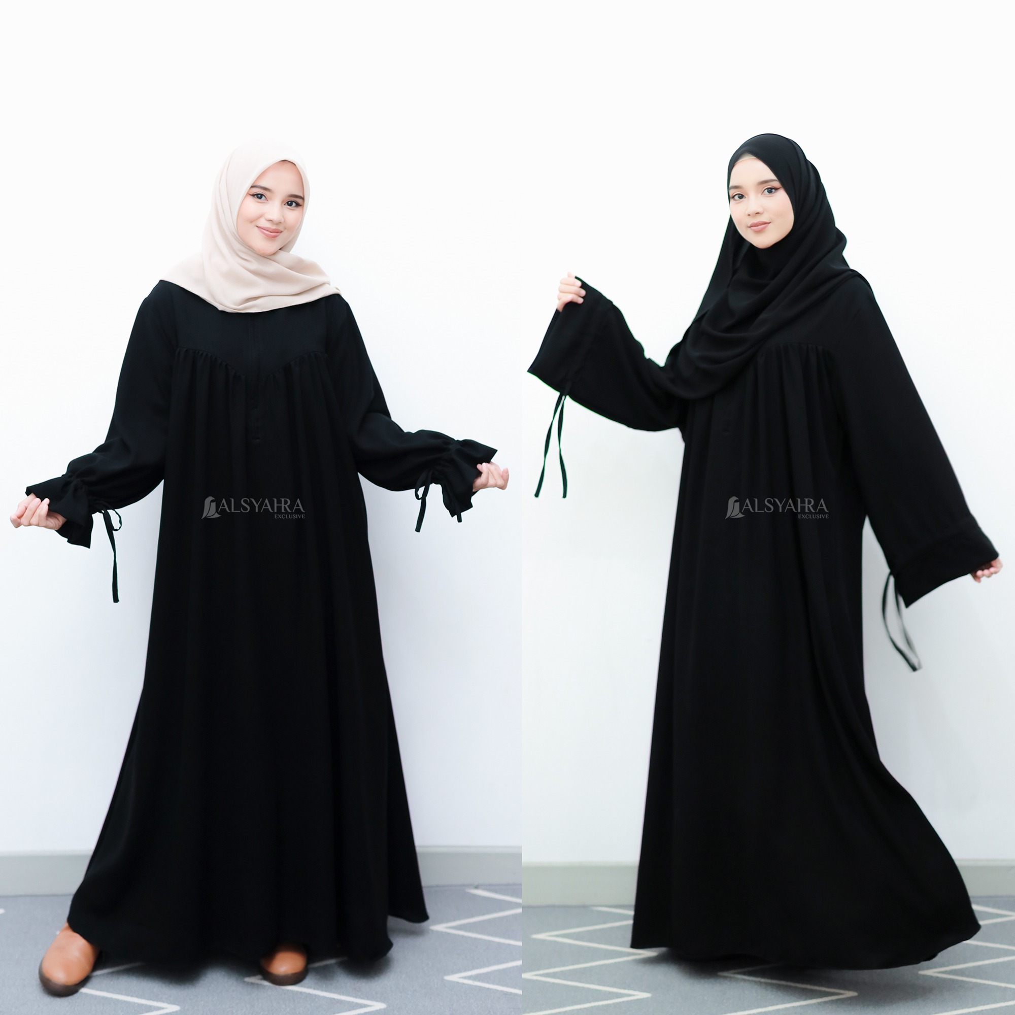 Alsyahra Exclusive - Abaya Syari Haya Luxe Jetblack 2 Style