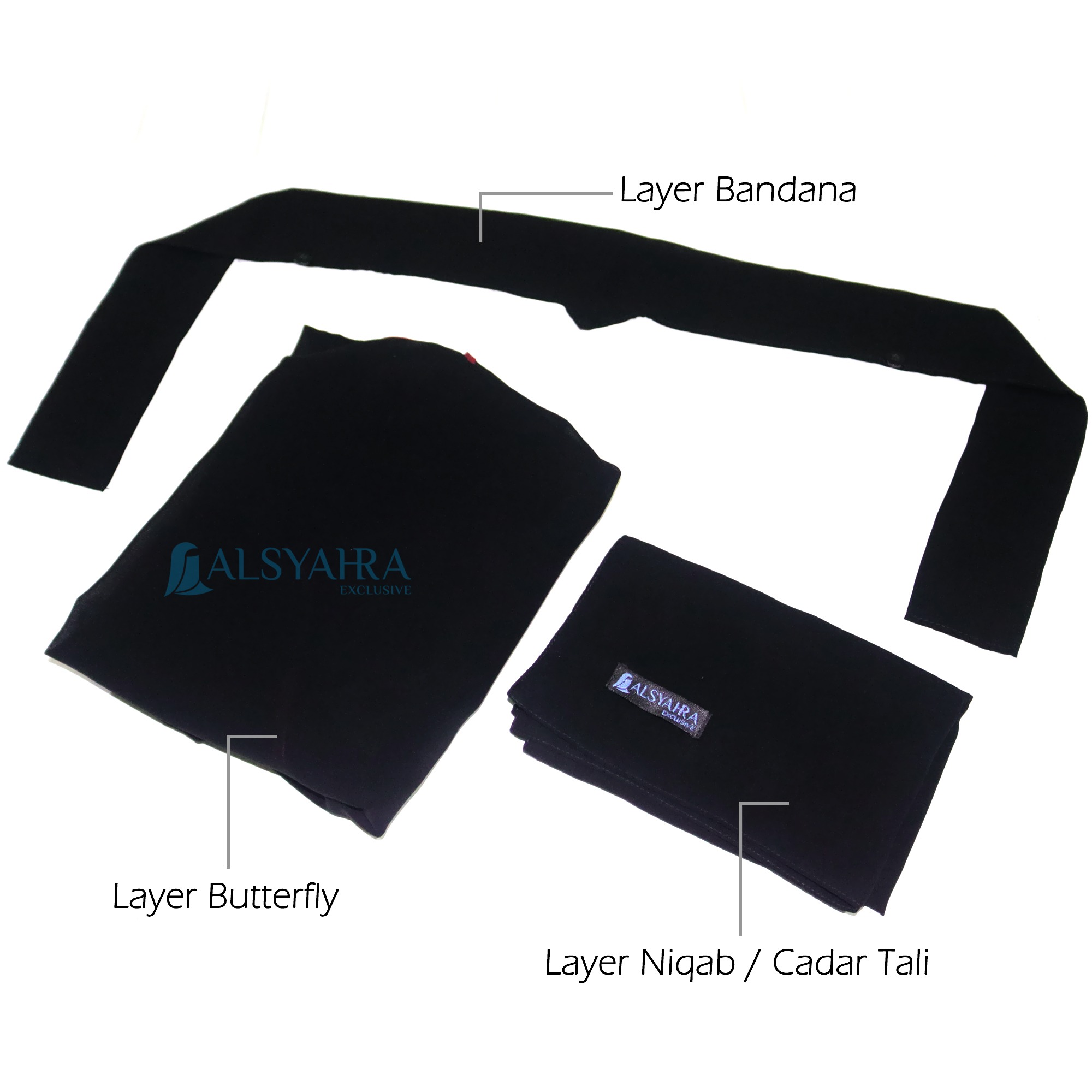 Alsyahra Exclusive - Bundling Niqab All In One Size L Sifon Silk Jetblack Arab 12 Style