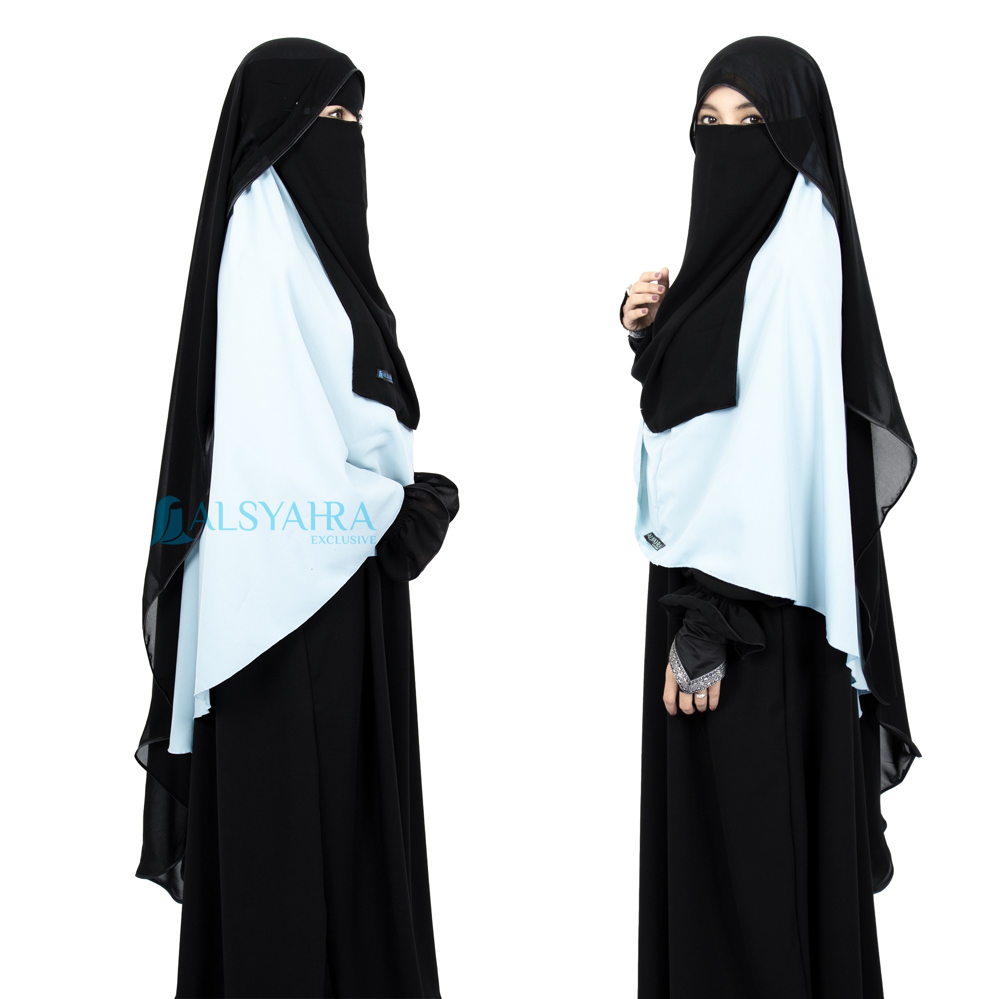 Alsyahra Exclusive - Bundling Niqab All In One Size L Sifon Silk Jetblack Arab 12 Style