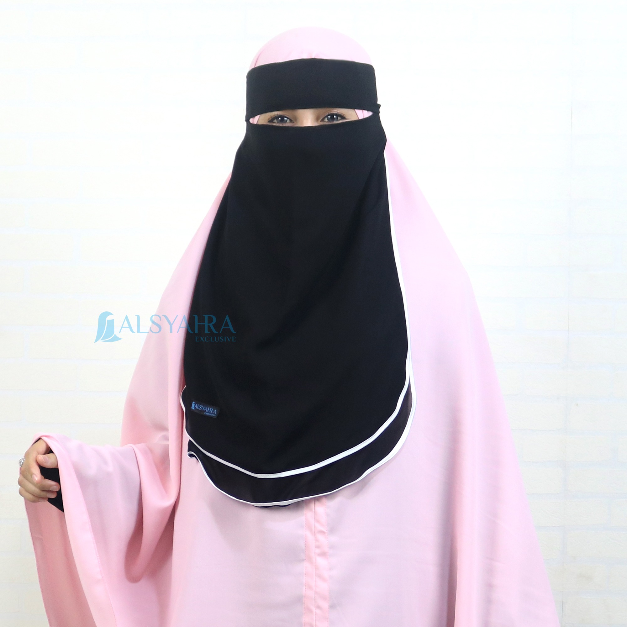 Alsyahra Exclusive - Bundling Niqab All In One Hijrah Size L Sifon Silk Jetblack Arab 12 Style