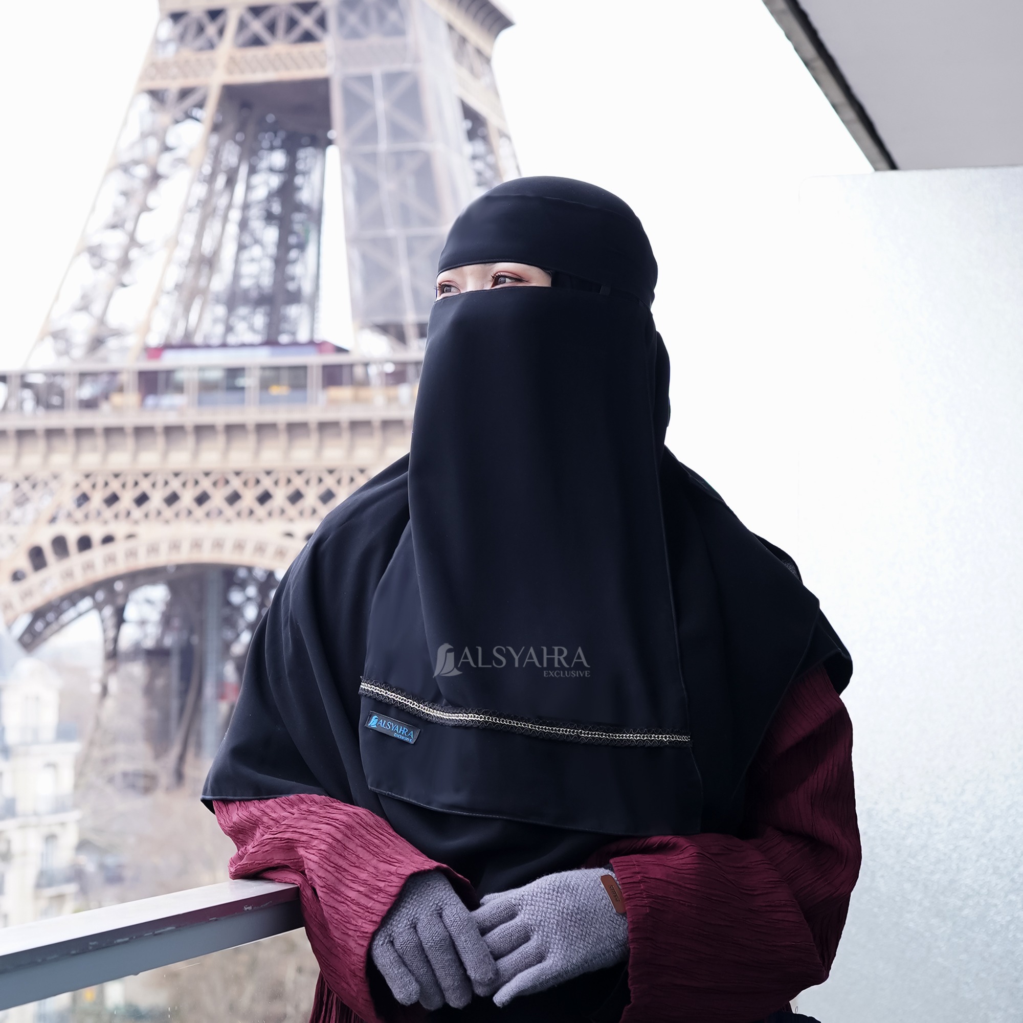 Alsyahra Exclusive - Niqab Bandana Pulldown Silsila Sifon Silk Jetblack Arab