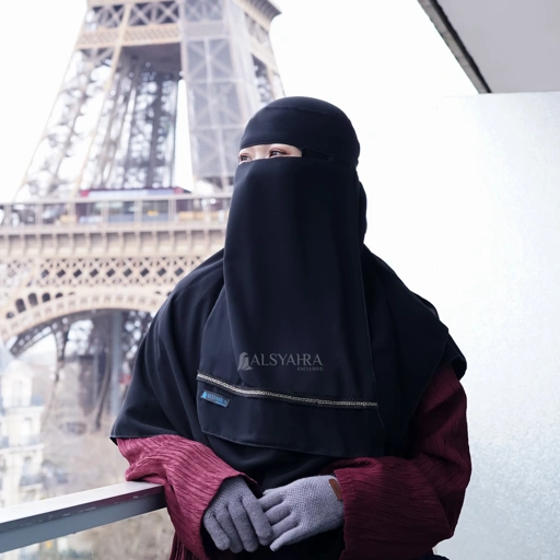 Image of Alsyahra Exclusive - Niqab Bandana Pulldown Silsila Sifon Silk Jetblack Arab