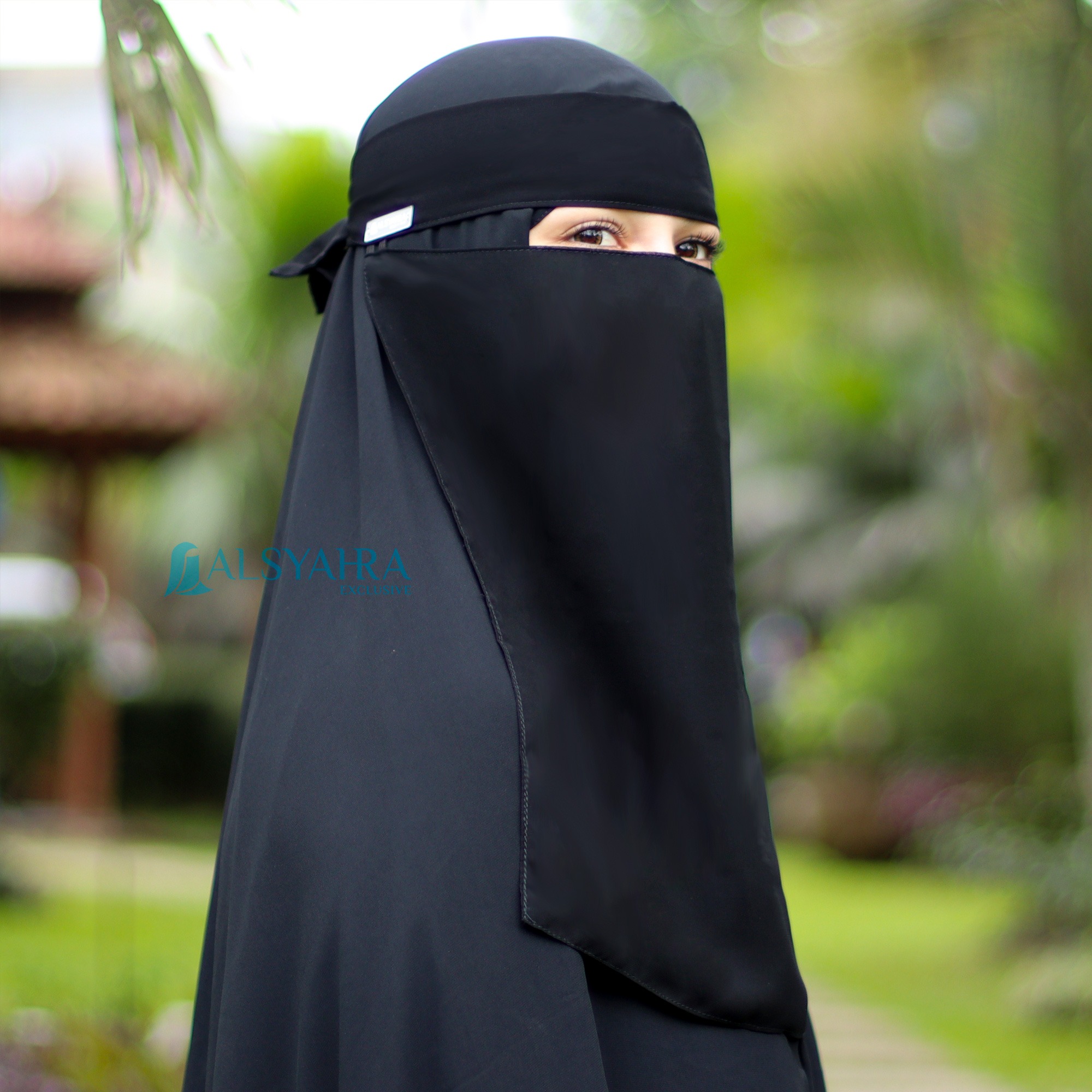 Alsyahra Exclusive - Niqab Bandana Style Saudi Sifon Silk Jetblack Arab
