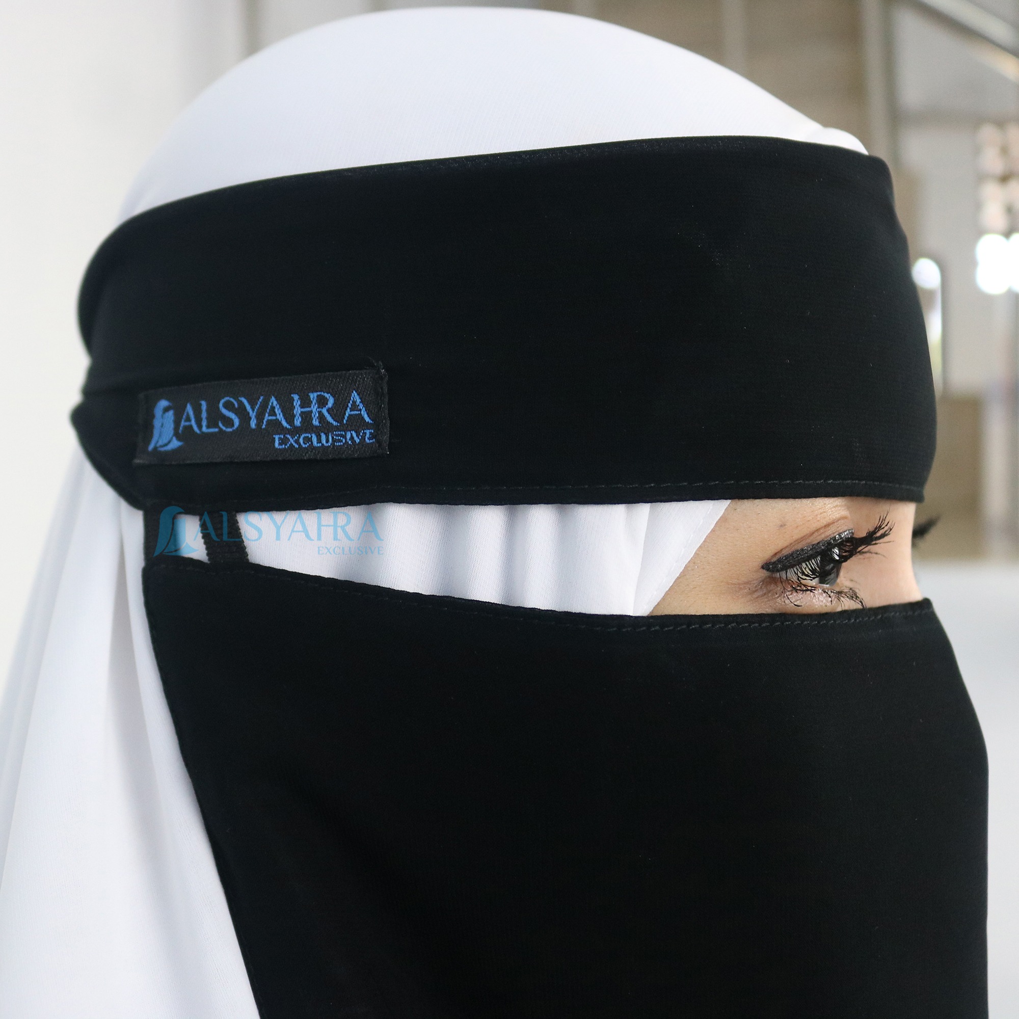Alsyahra Exclusive - Niqab Bandana Style Saudi Sifon Silk Jetblack Arab