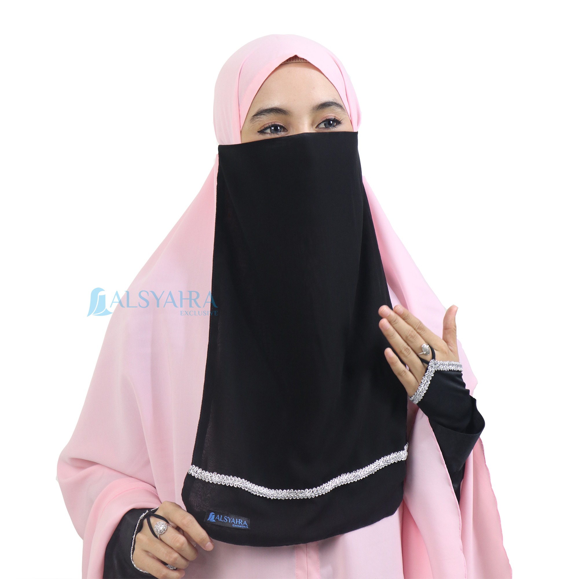 Alsyahra Exclusive - Cadar Karet Zahrah Sifon Silk Jetblack Arab