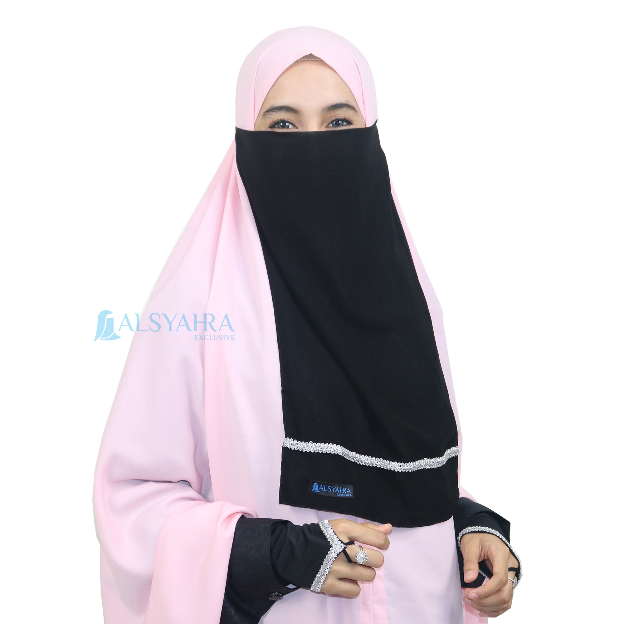 Alsyahra Exclusive - Cadar Karet Zahrah Sifon Silk Jetblack Arab