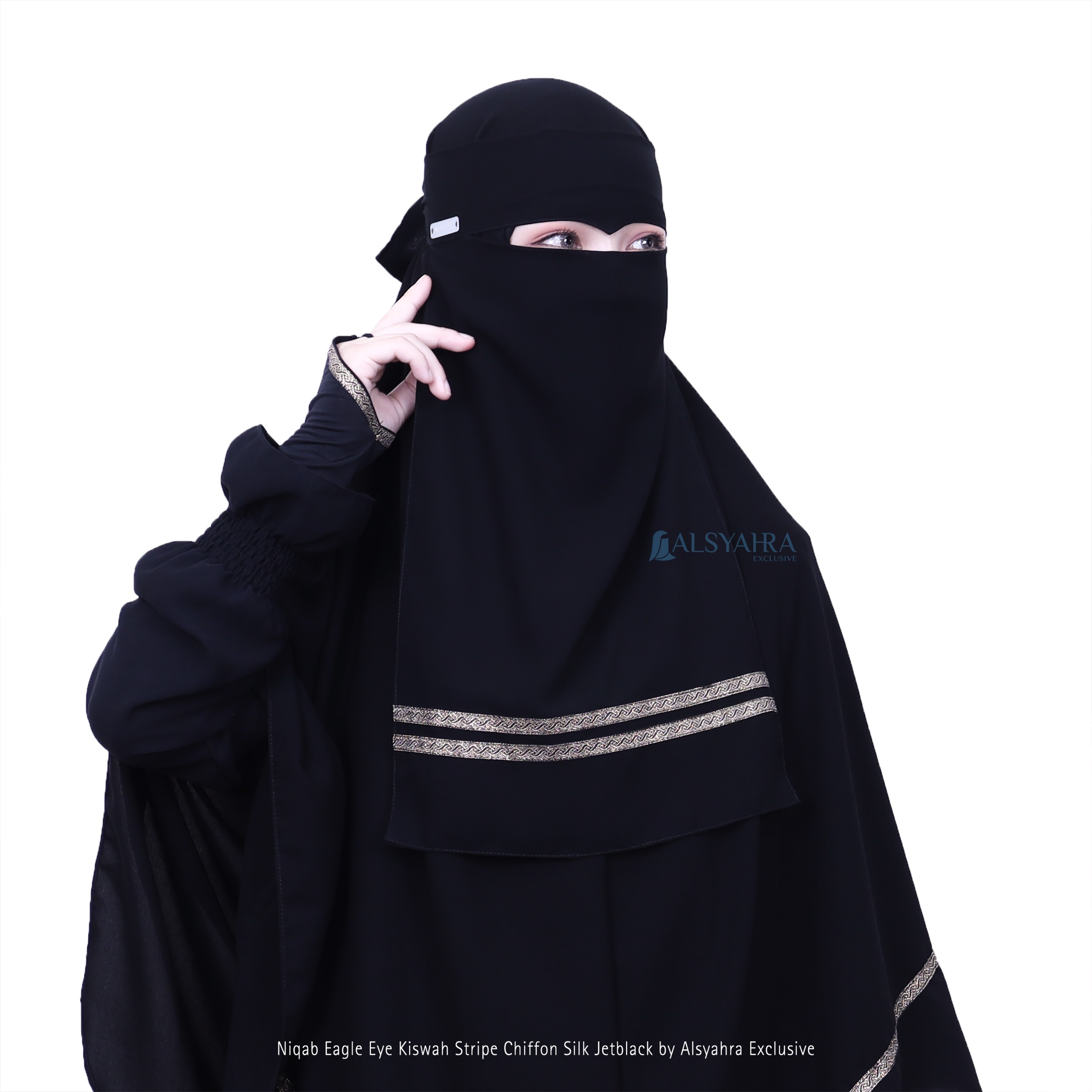 Alsyahra Exclusive - Niqab Eagle Eye Kiswah Stripe Sifon Silk Jetblack Arab