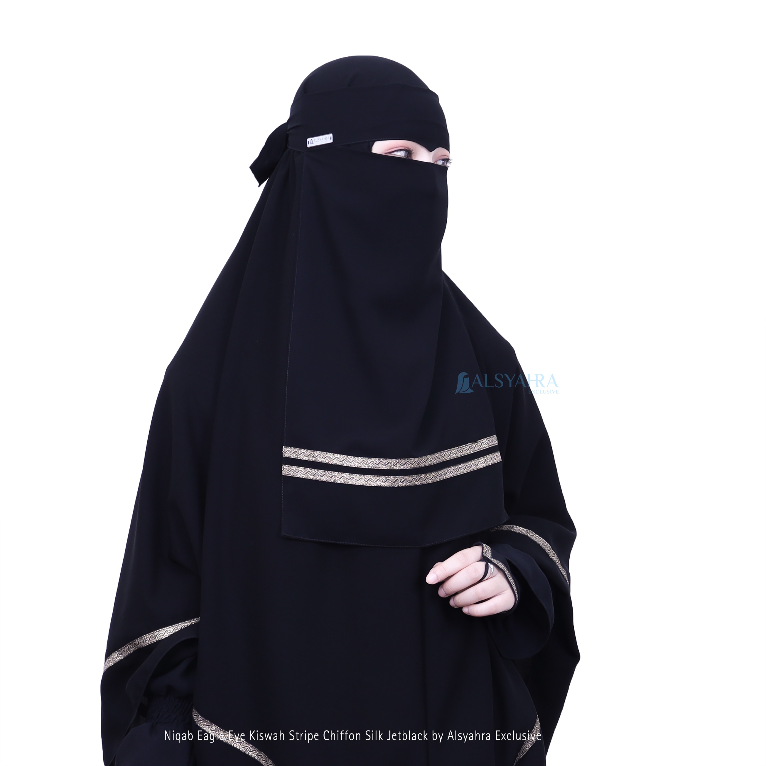 Alsyahra Exclusive - Niqab Eagle Eye Kiswah Stripe Sifon Silk Jetblack Arab