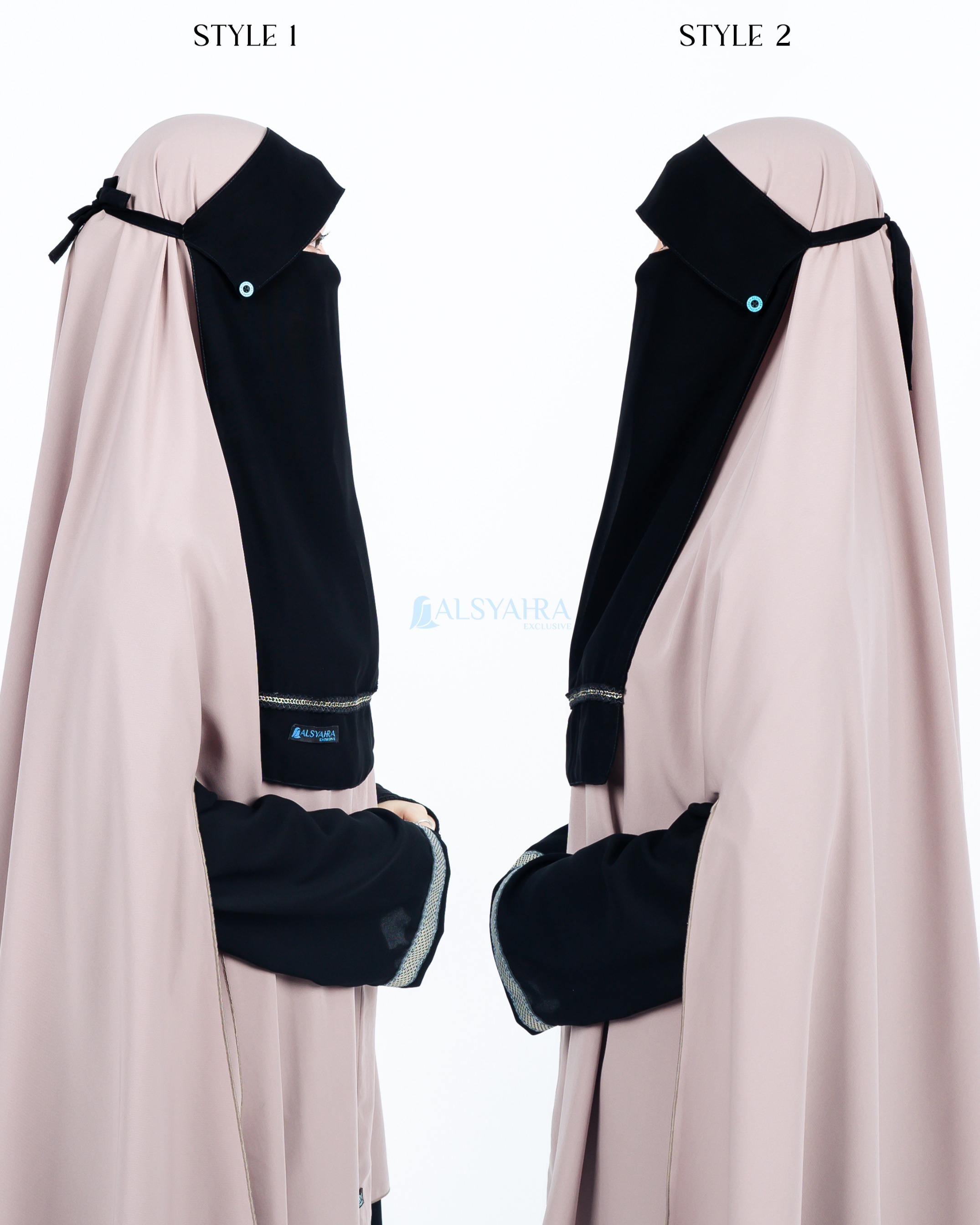 Alsyahra Exclusive - Niqab Poni Kancing Raudhah Silsila Sifon Silk Jetblack Arab