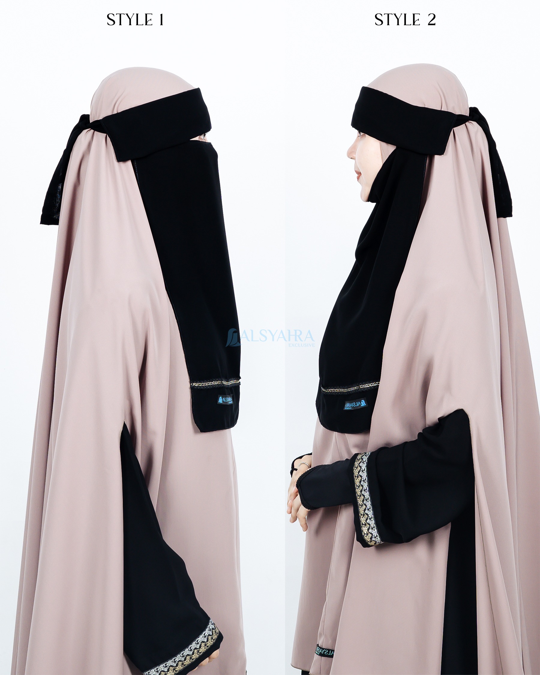 Alsyahra Exclusive - Niqab Poni Pulldown Silsila Sifon Silk Jetblack Arab