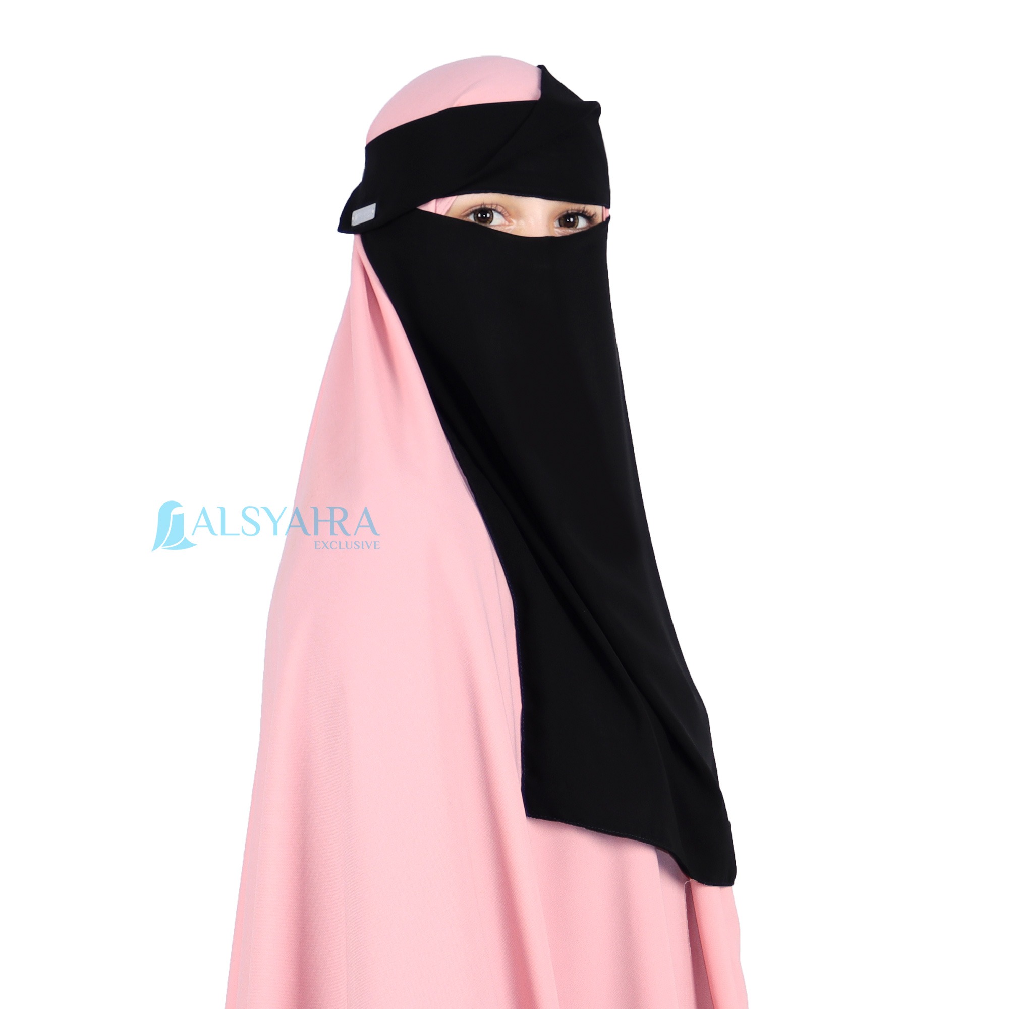 PAKET HEMAT 2pcs Niqab Poni Basic Sifon Silk Jetblack Arab Alsyahra Exclusive