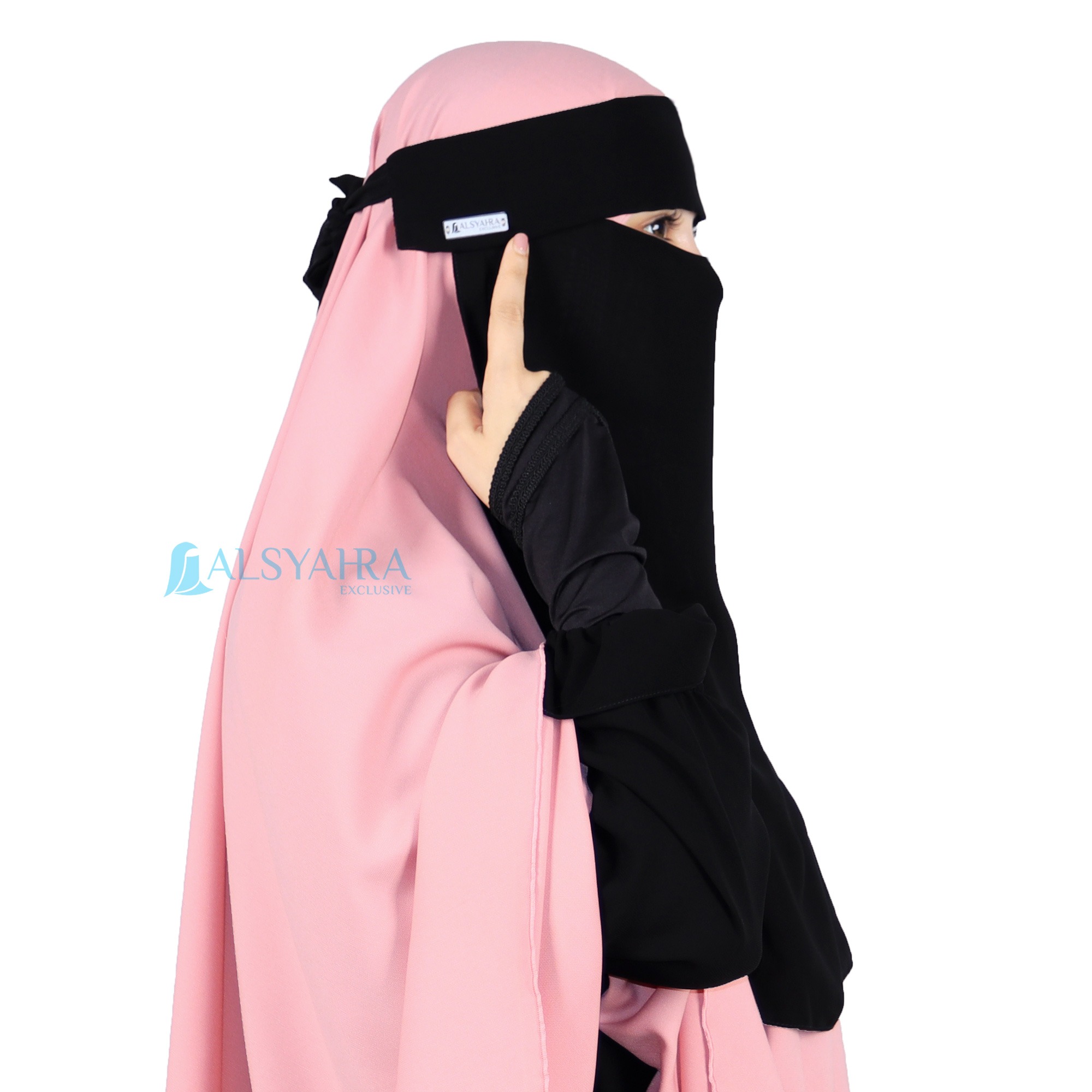 PAKET HEMAT 2pcs Niqab Poni Basic Sifon Silk Jetblack Arab Alsyahra Exclusive