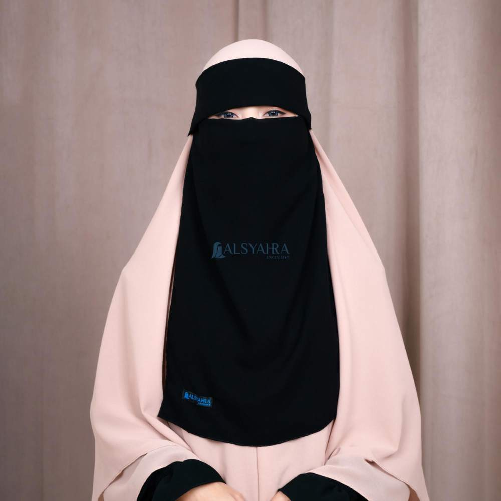 PAKET HEMAT 2pcs Niqab Poni Basic Sifon Silk Jetblack Arab Alsyahra Exclusive