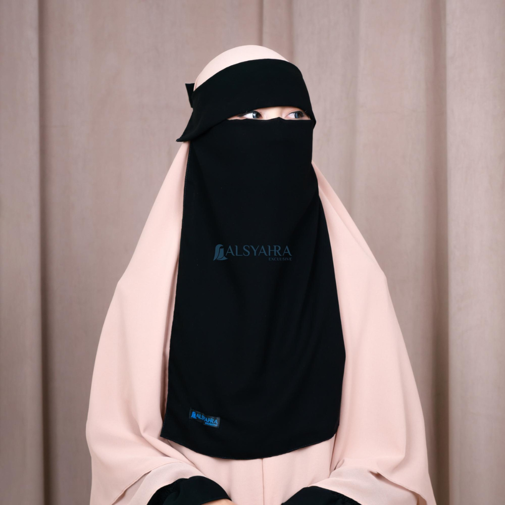 PAKET HEMAT 2pcs Niqab Poni Basic Sifon Silk Jetblack Arab Alsyahra Exclusive