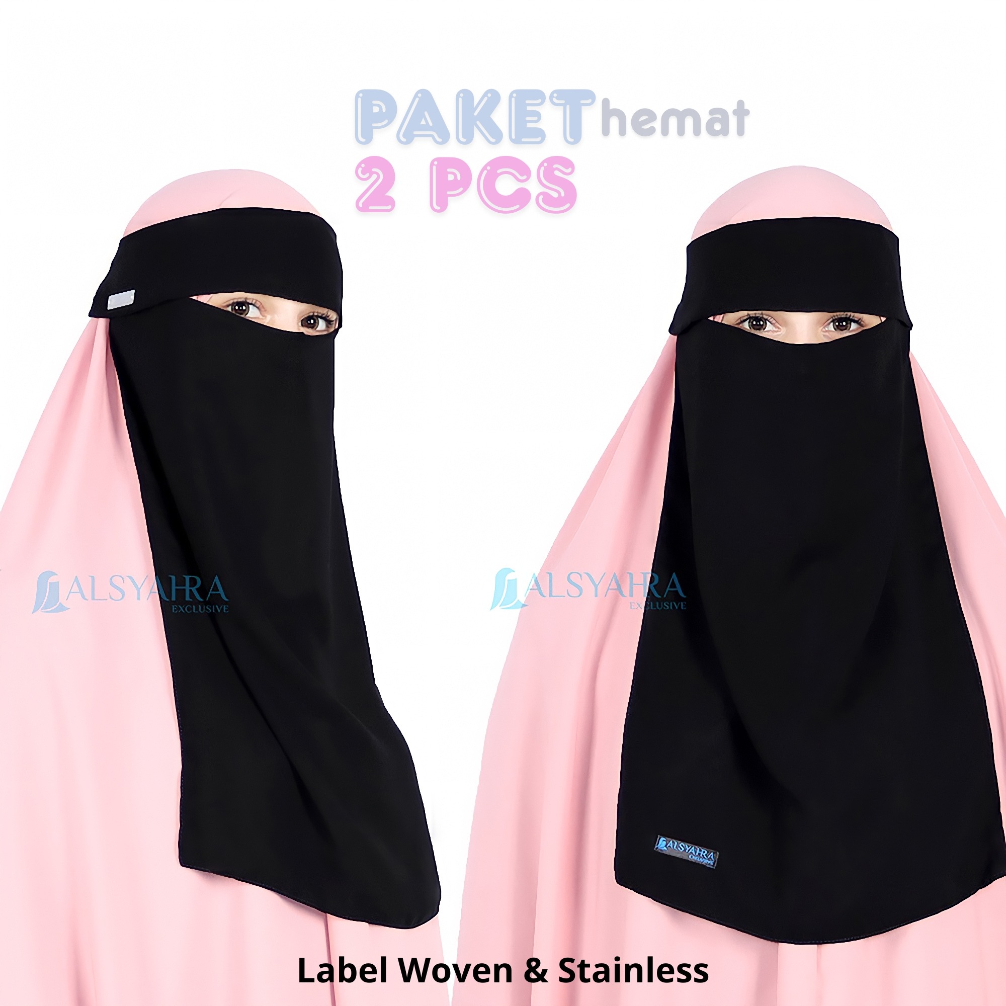 PAKET HEMAT 2pcs Niqab Poni Basic Sifon Silk Jetblack Arab Alsyahra Exclusive