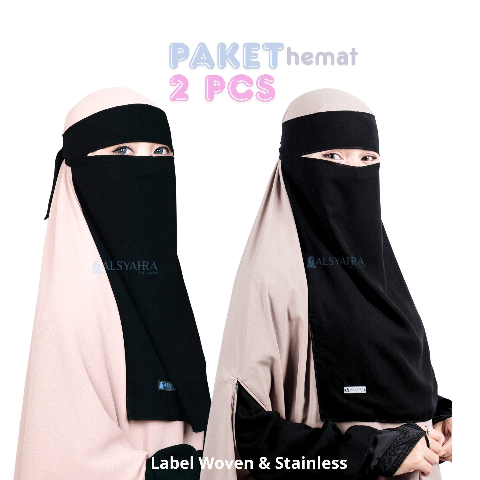 PAKET HEMAT 2pcs Niqab Bandana Sifon Silk Jetblack Arab Alsyahra Exclusive