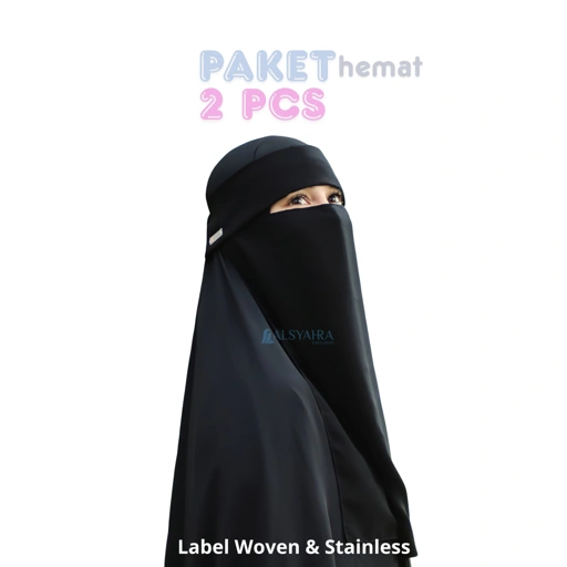 Image of PAKET HEMAT 2pcs Niqab Poni Pulldown Sifon Silk Jetblack Arab Alsyahra Exclusive