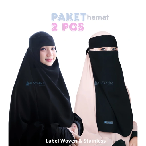 Image of PAKET HEMAT 2pcs Niqab Bandana Pulldown Sifon Silk Jetblack Arab Alsyahra Exclusive