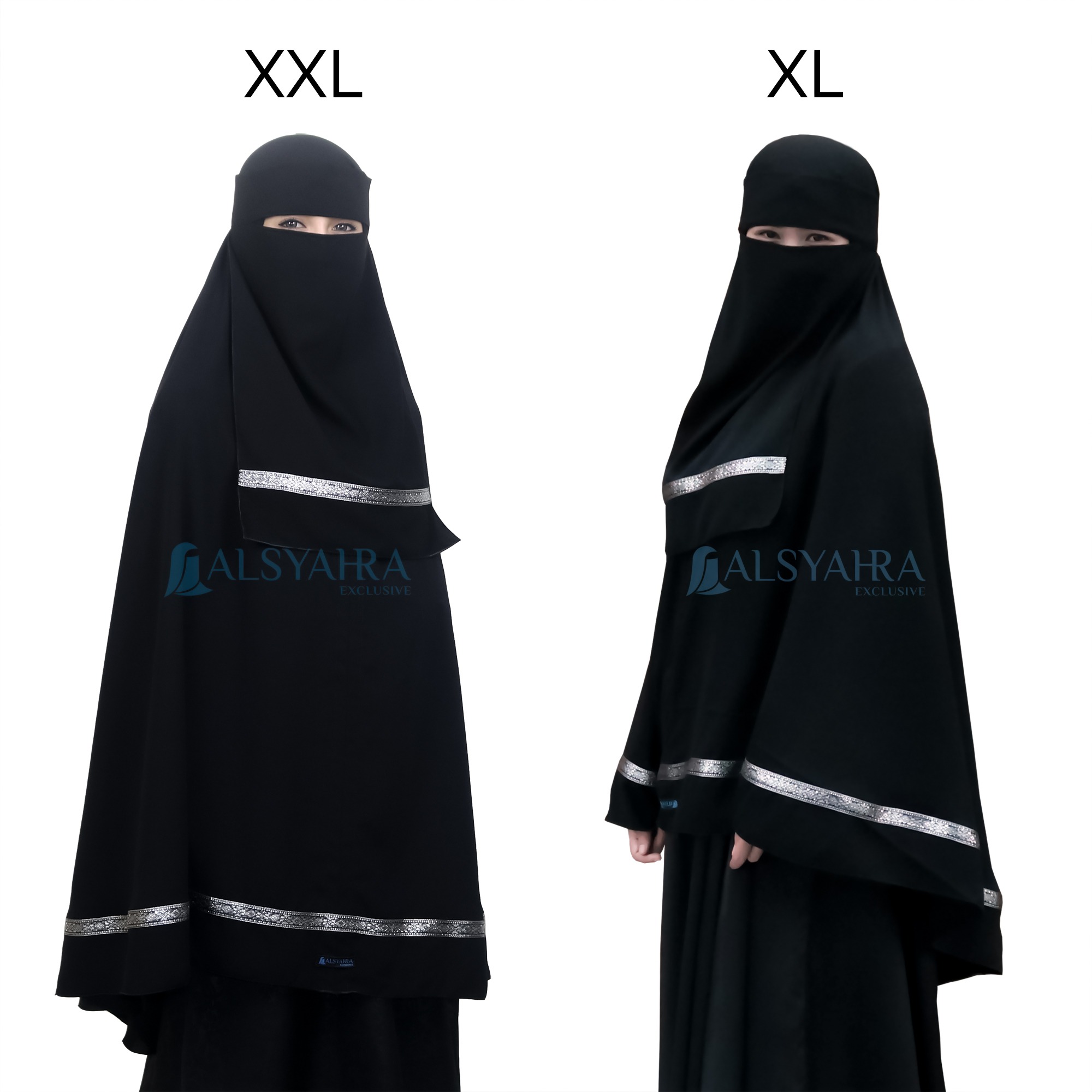 Alsyahra Exclusive - Set Khimar Syari Pita India Non Pad Niqab Bandana Jetblack
