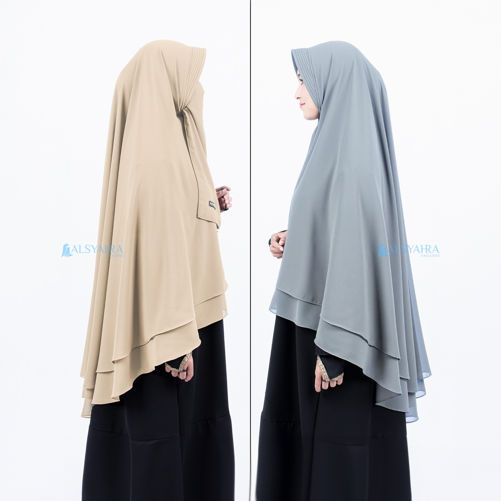 Alsyahra Exclusive - Set Khimar Syari PAD 2 Layer Cadar Sifon Cerruti Premium Size L
