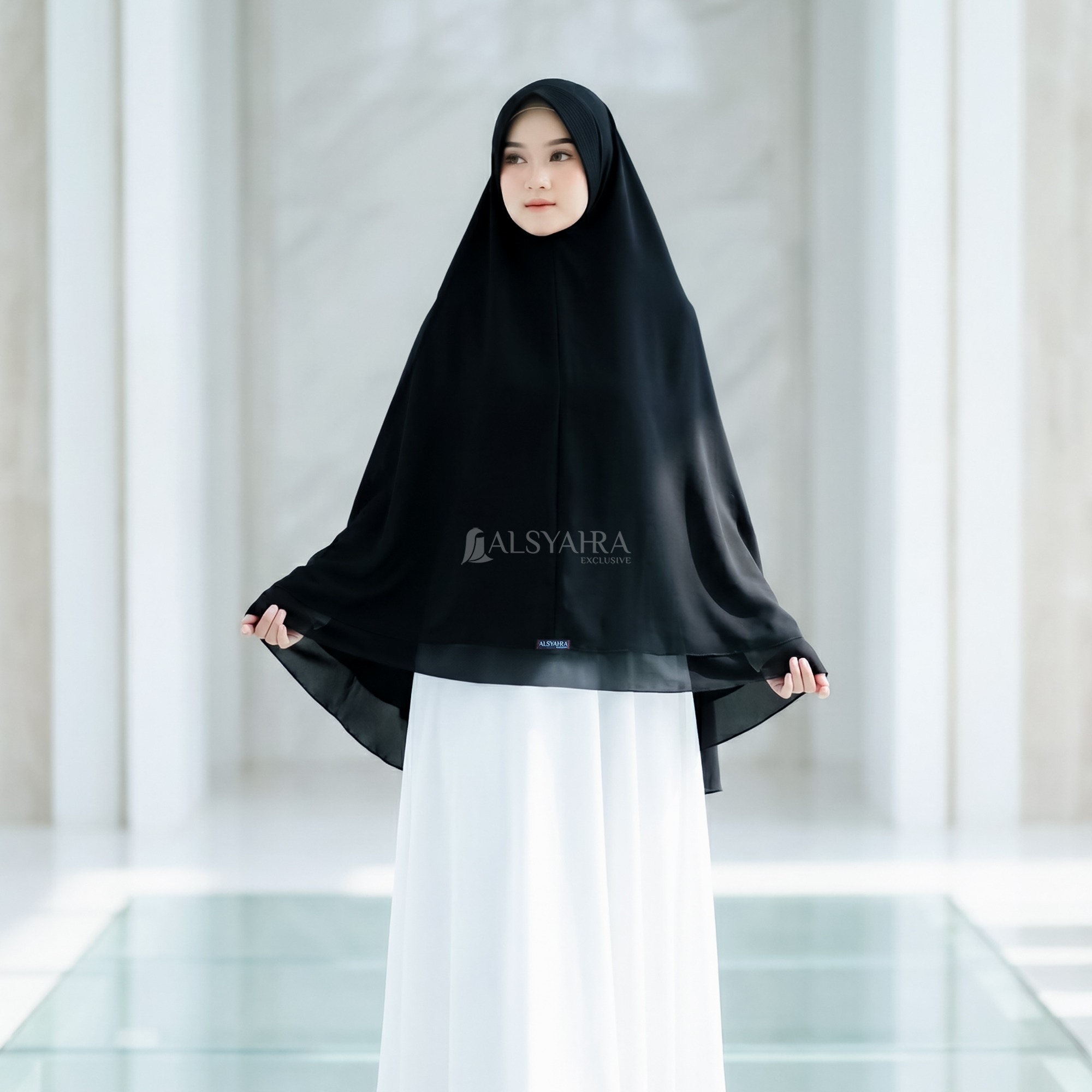 Alsyahra Exclusive - Set Khimar Syari PAD 2 Layer Cadar Sifon Cerruti Premium Size L