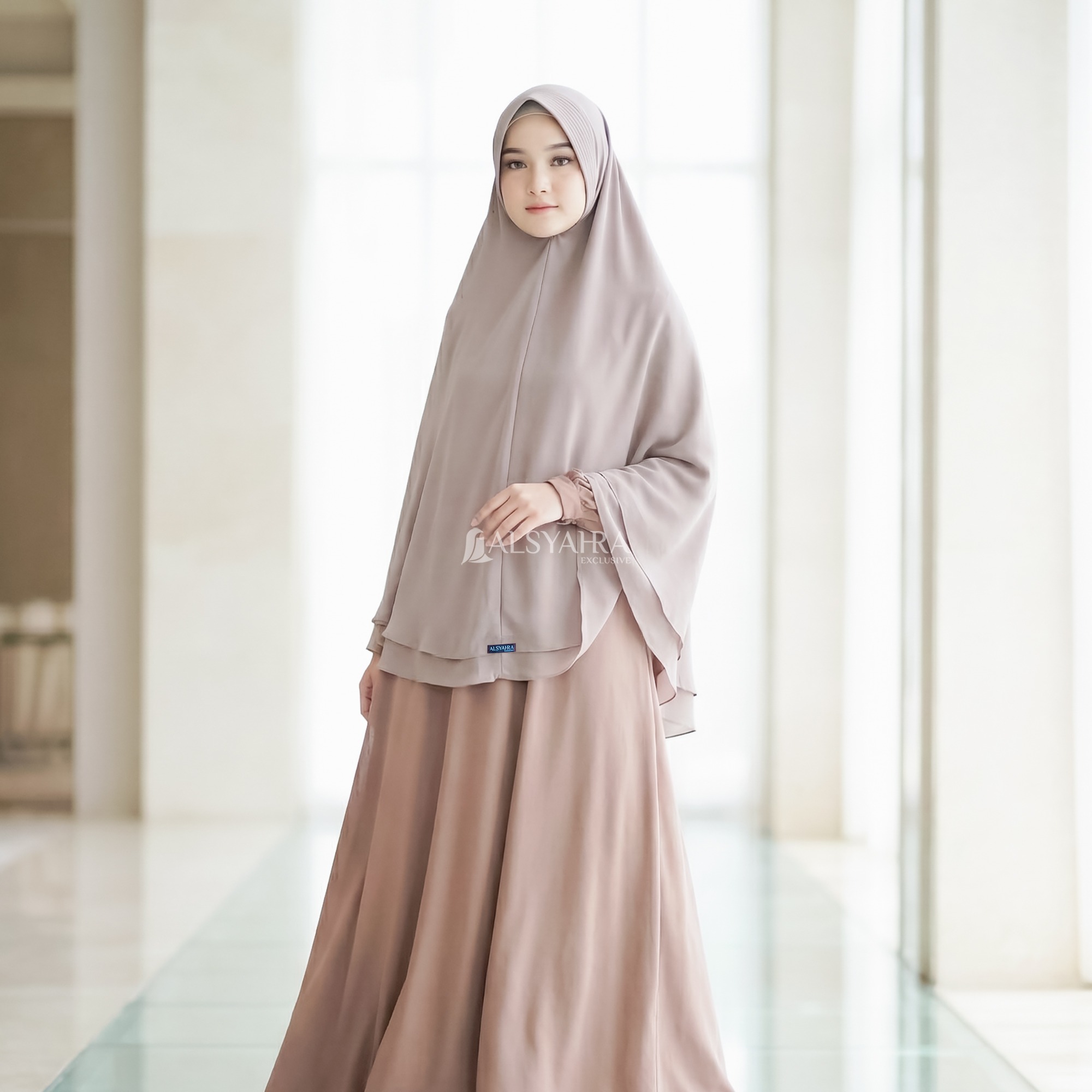Alsyahra Exclusive - Set Khimar Syari PAD 2 Layer Cadar Sifon Cerruti Premium Size L