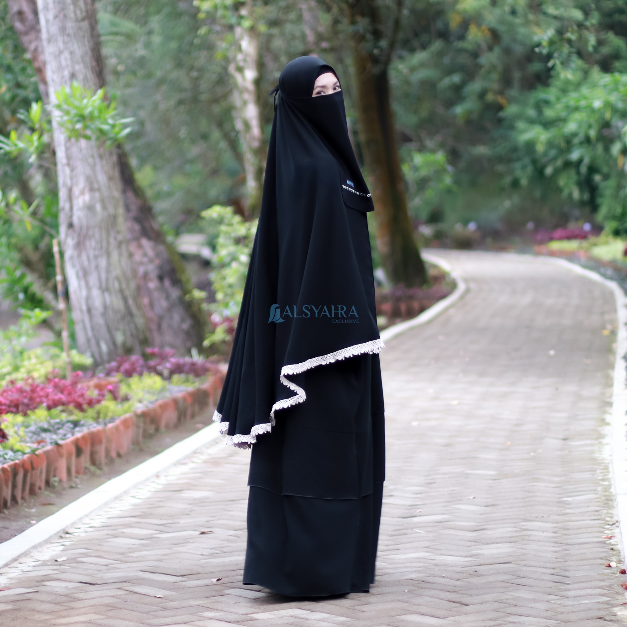 Alsyahra Exclusive - Set Khimar Syari Kamila Cadar Tali Soft Jetblack Size XL