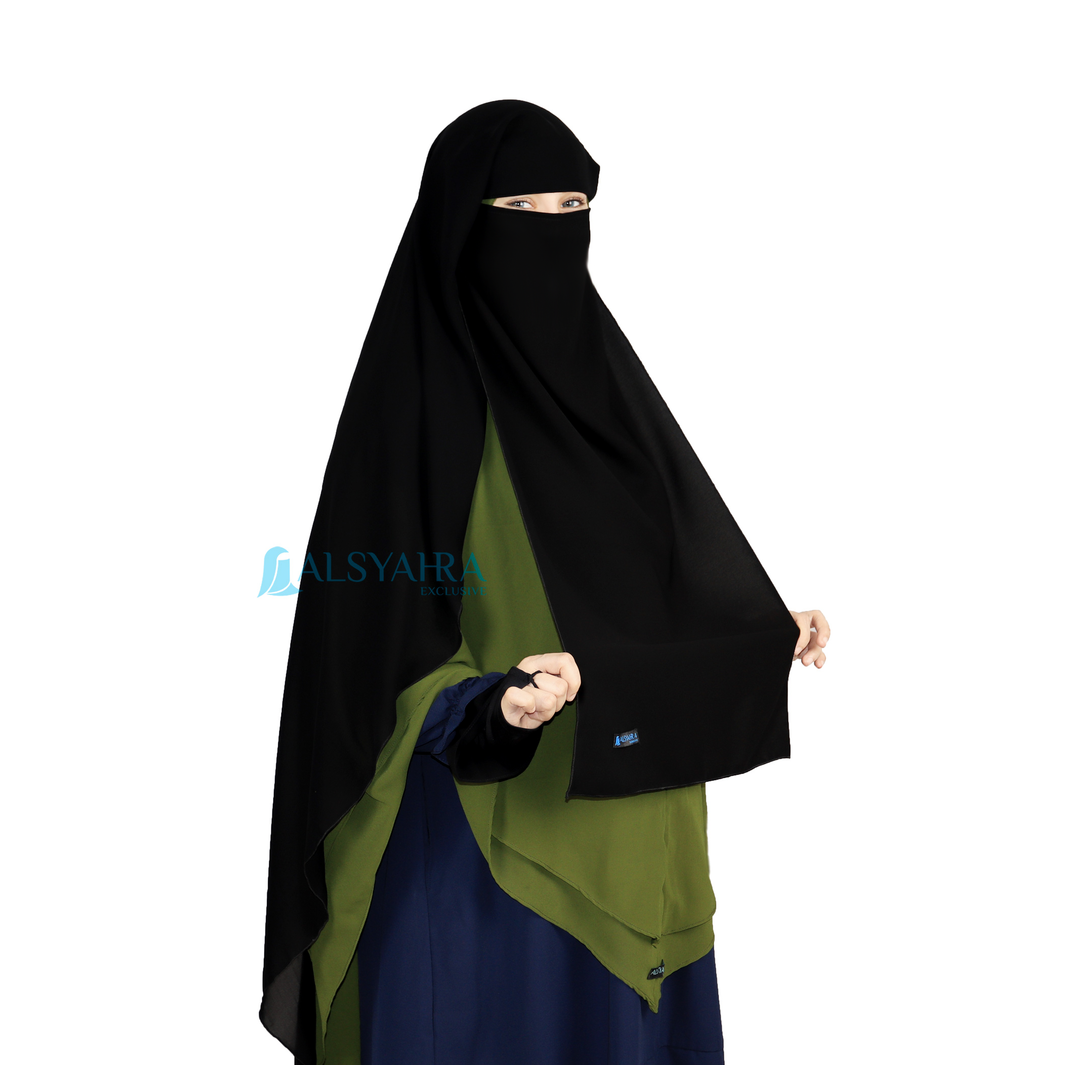 Alsyahra Exclusive - Long Niqab Haramain 2 Style Jetblack Arab