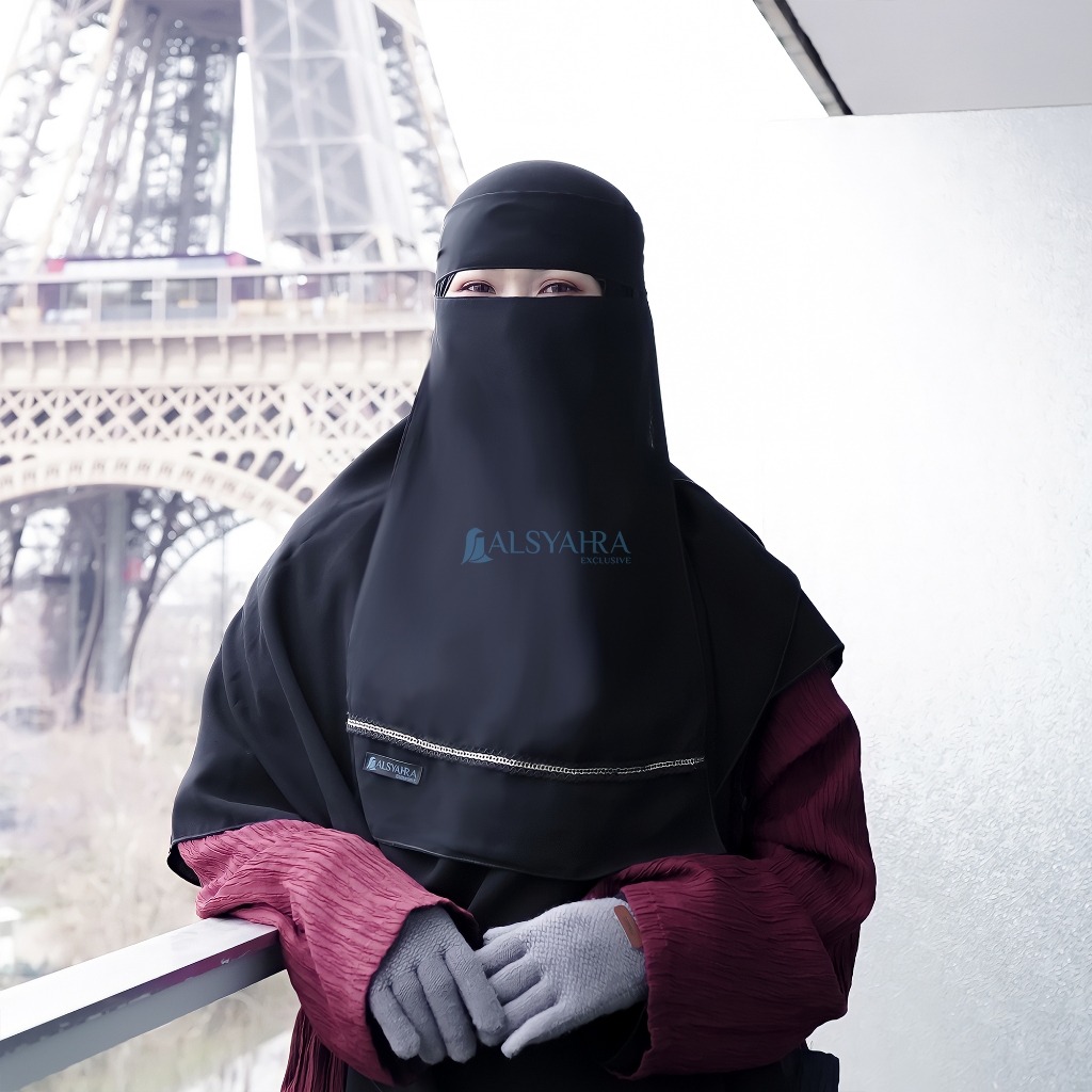 Alsyahra Exclusive - Niqab Bandana Pulldown Silsila Sifon Silk Jetblack Arab