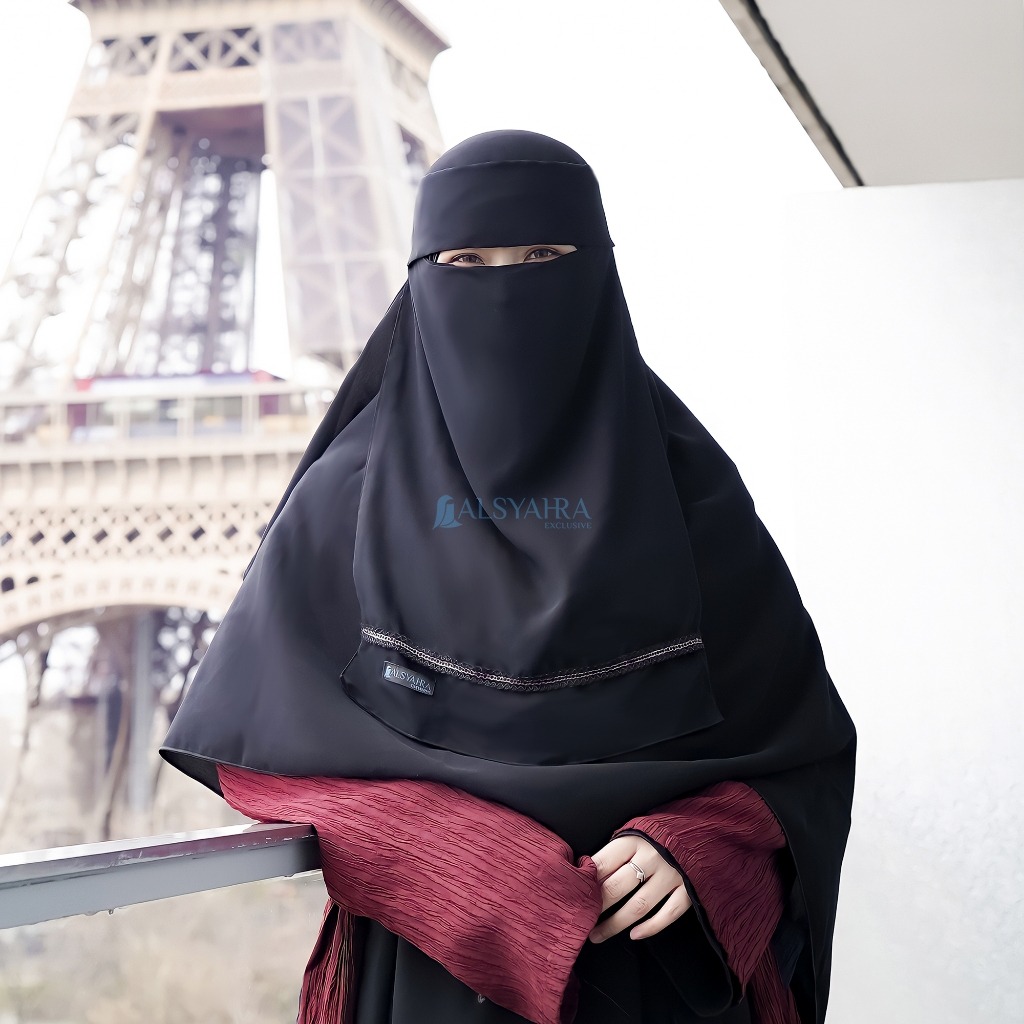Alsyahra Exclusive - Niqab Poni Pulldown Silsila Sifon Silk Jetblack Arab