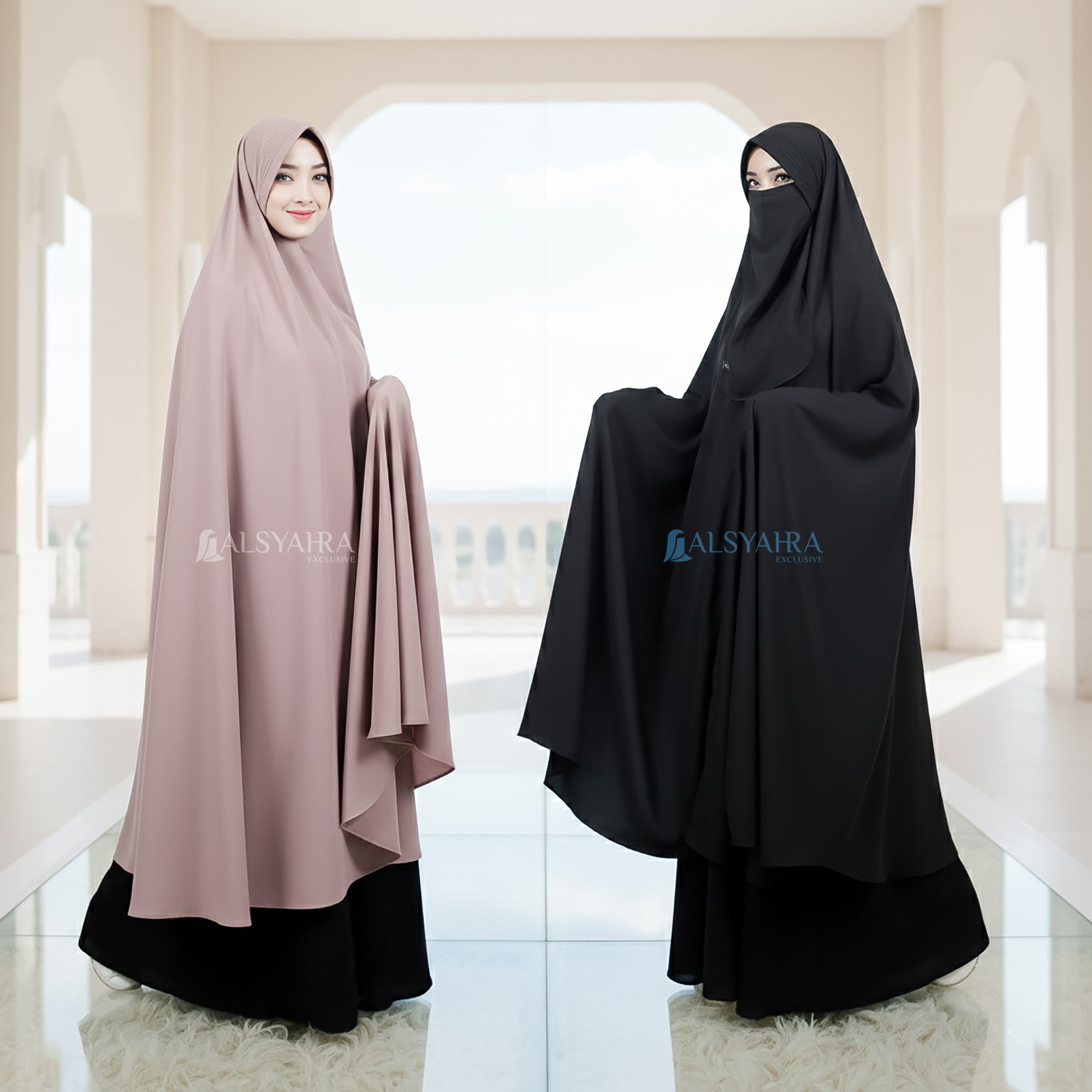 Alsyahra Exclusive - Set Long Khimar Like Mukena Haramain PAD Cadar Tali WF Premium