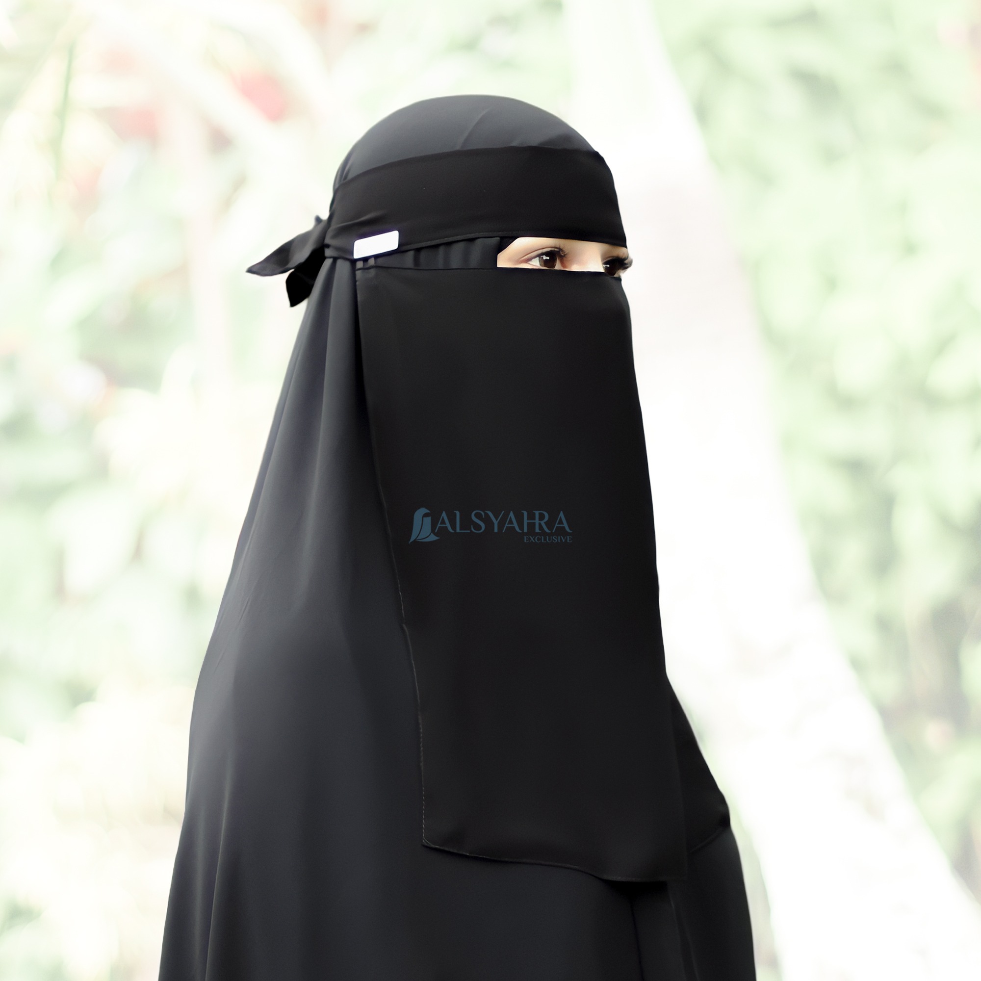 Alsyahra Exclusive - Niqab Bandana Style Saudi Sifon Silk Jetblack Arab