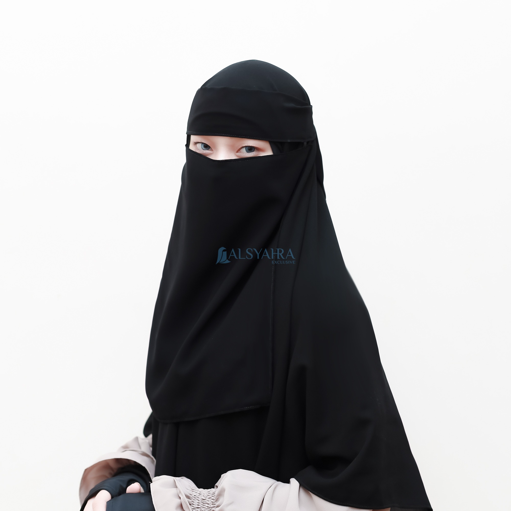 Alsyahra Exclusive - Niqab Bandana Style Saudi Sifon Silk Jetblack Arab