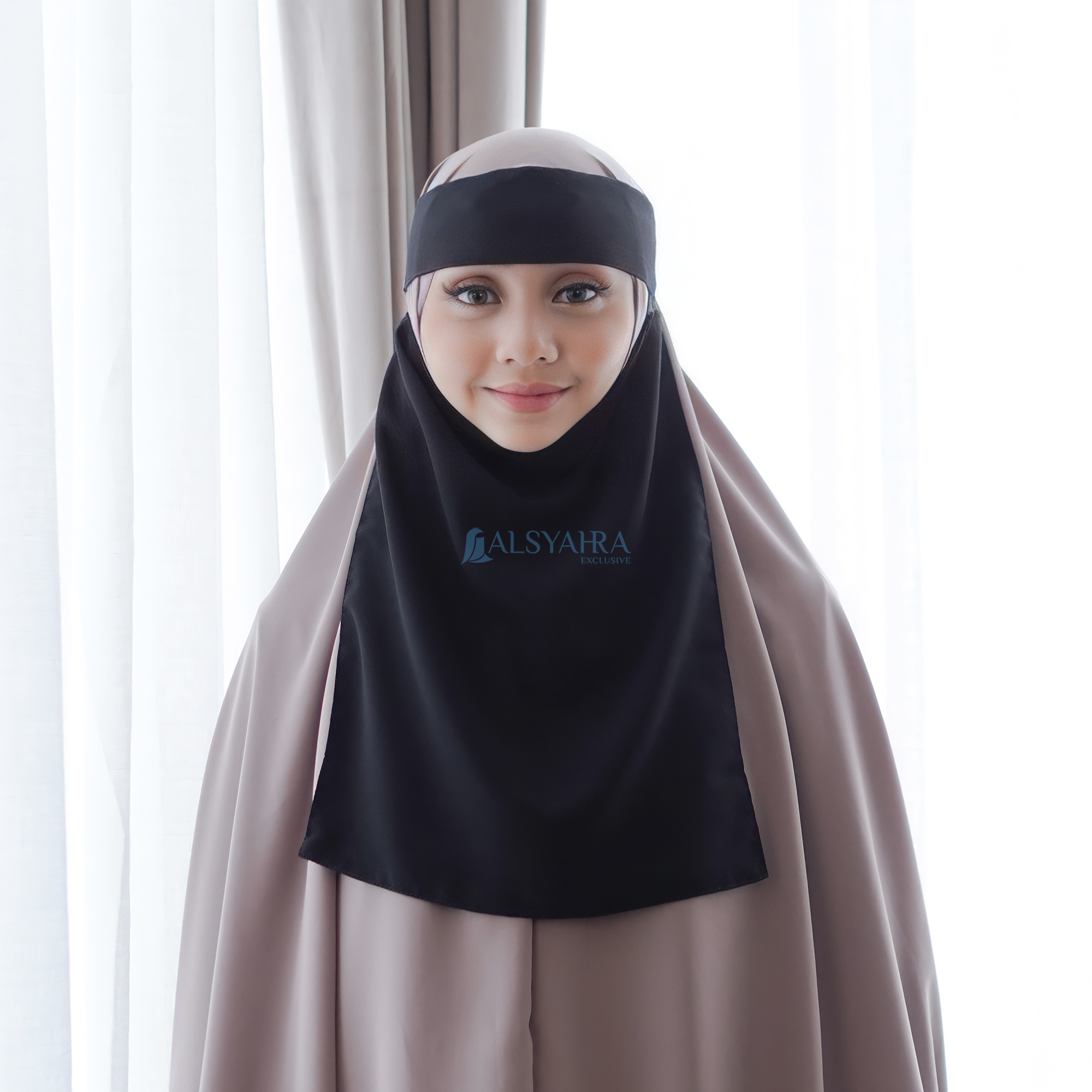 Alsyahra Exclusive - Niqab Bandana Style Saudi Sifon Silk Jetblack Arab