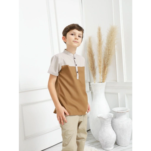 Image of CLEARANCE SALE - Kakha -  Koko Anak Raya Khaki / Kemeja Koko Anak Laki-Laki / Baju Koko Anak