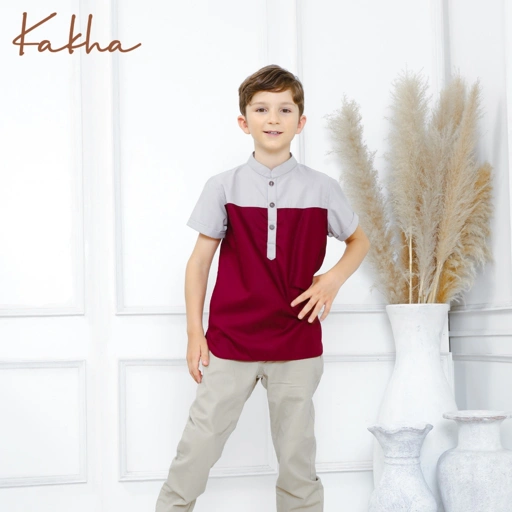 Image of CLEARANCE SALE - Kakha - Koko Anak Raya Series Maroon (Plum) / Kemeja Koko Anak Laki-Laki / Baju Koko Anak